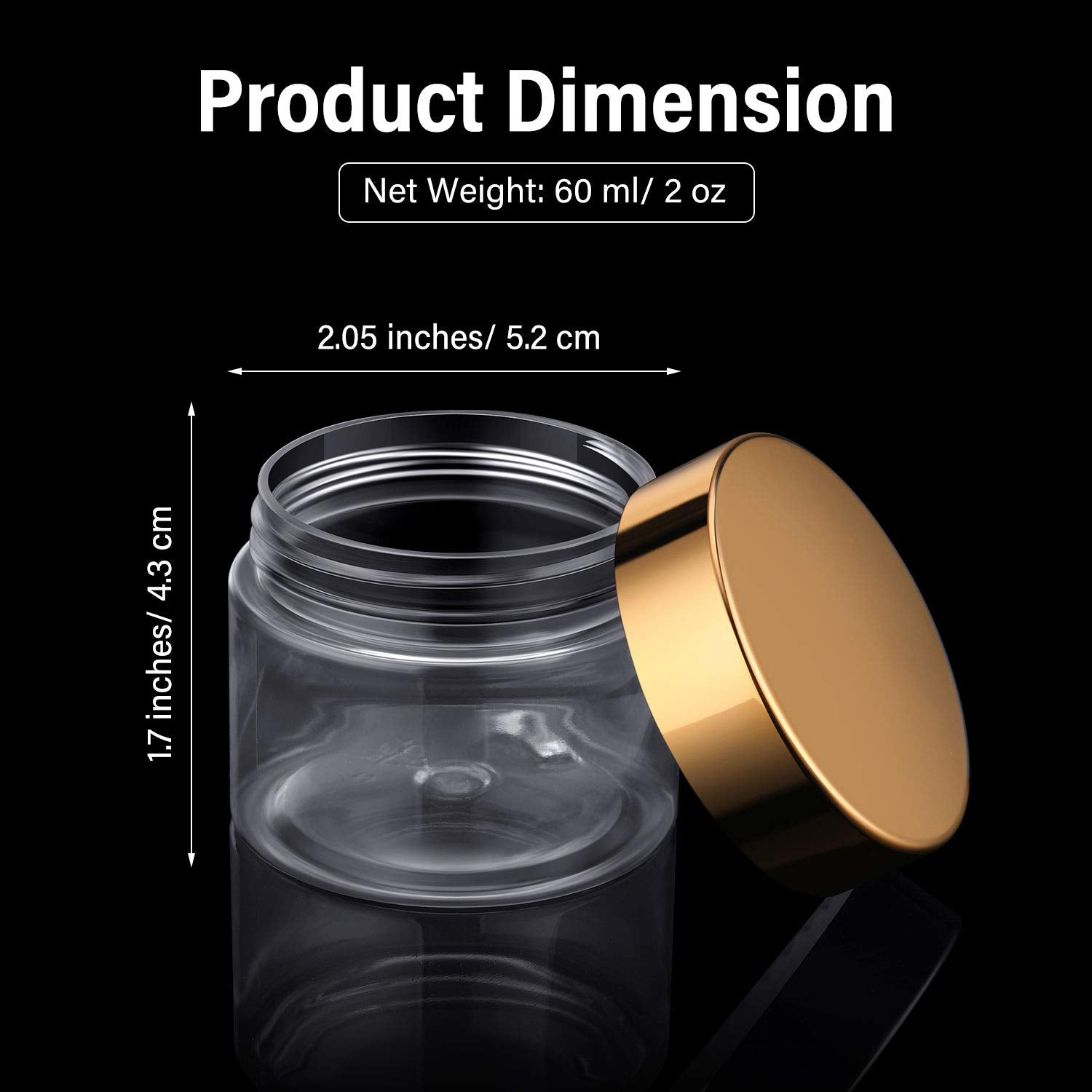 16 Pieces 2 Oz Plastic Jars With Lids Gold Plastic Containers Round Clear Leak Proof Cosmetic Container Jars For Lotions Ointmen