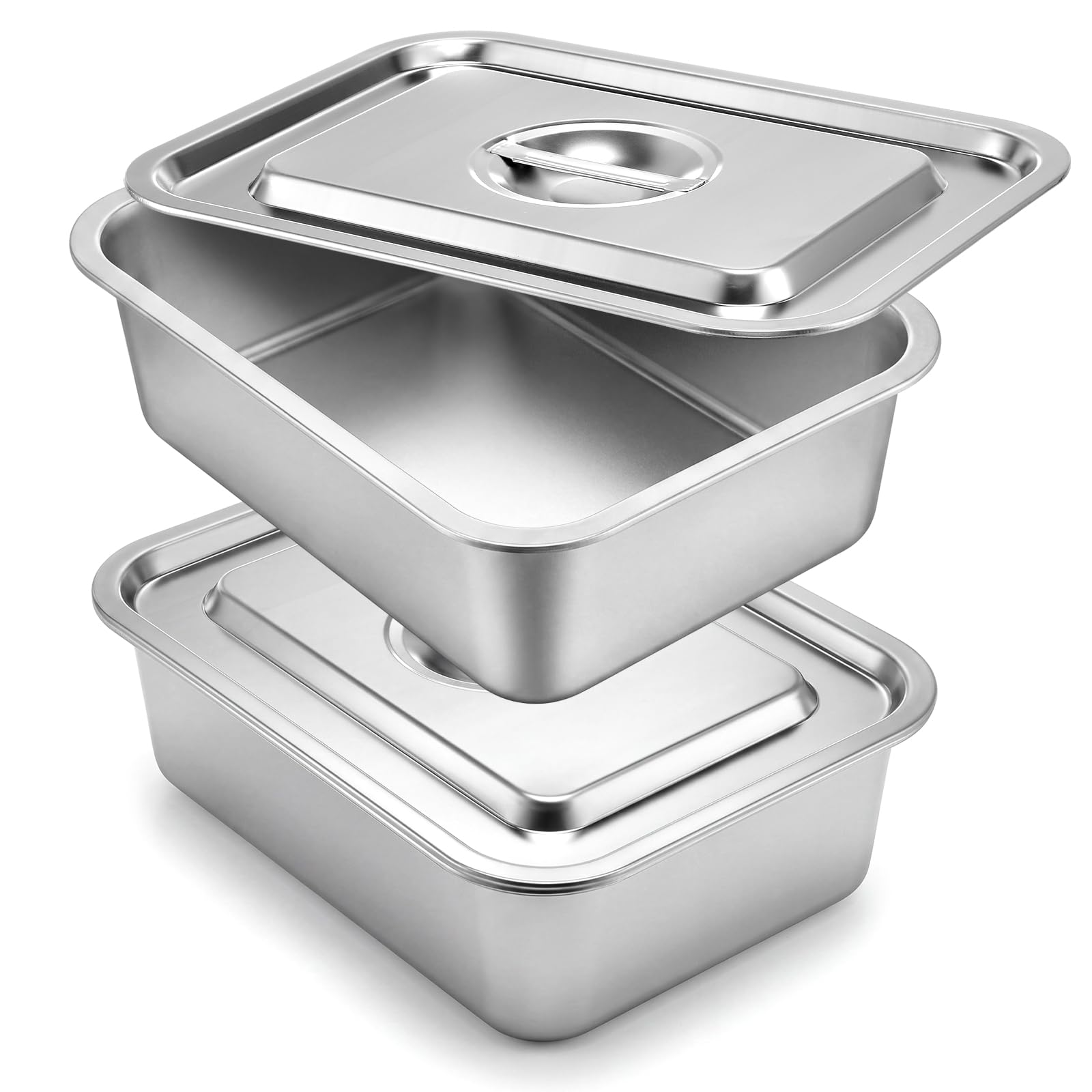 Funnymoom 2 Set Baking Pan with Lids, Stainless Steel, 11 x 14.2 x 4 Inch