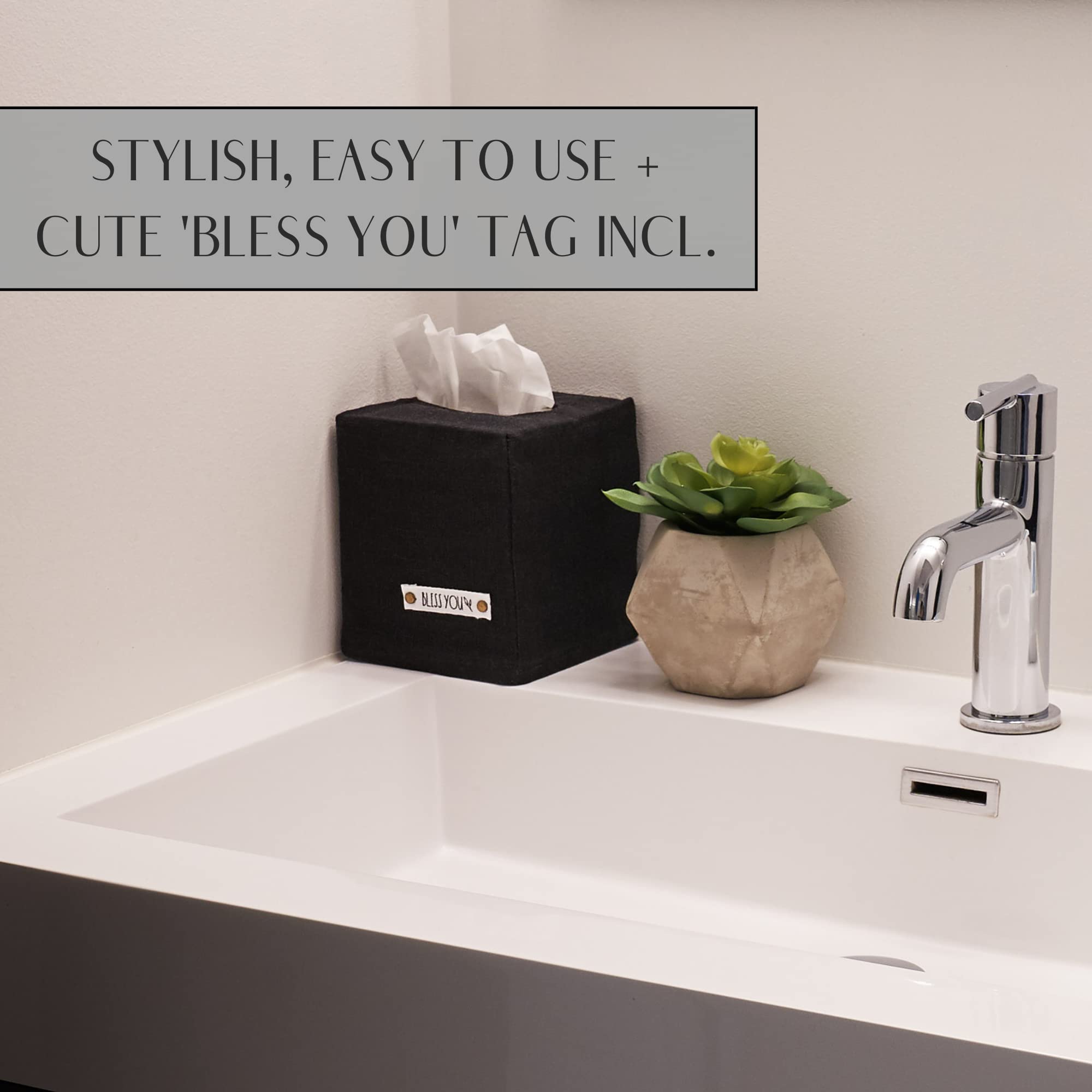Stylish Tissue Box Cover - This Black Linen Holder Instantly Covers Your Square Tissue Boxes - The Perfect Cube Cover For Your B