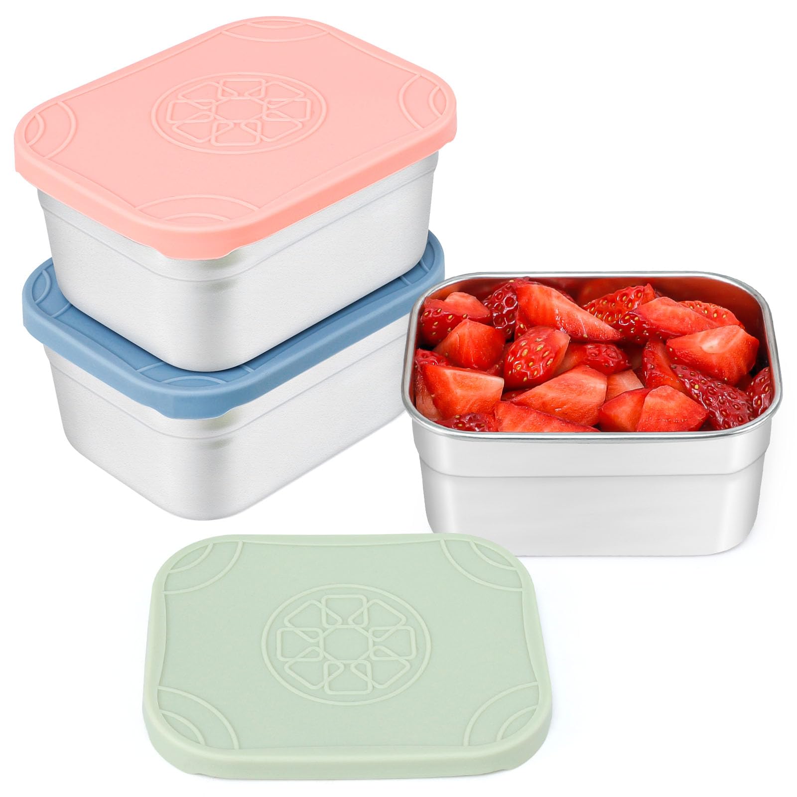 Caperci 3-Pack Stainless Steel Snack Containers with Silicone Lids - 10oz Reusable Small Food Storage Containers for Snacks & De