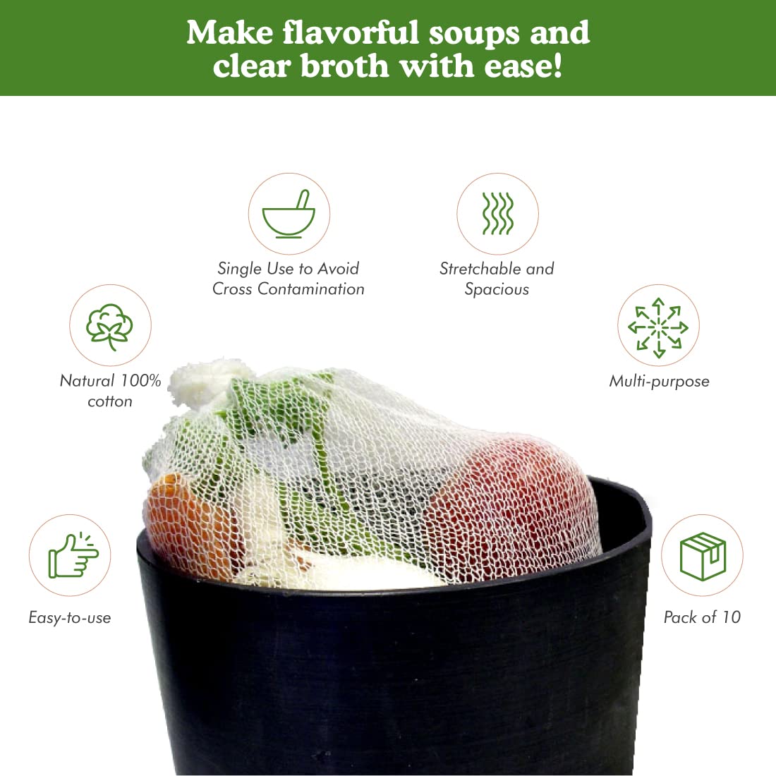 Regency Wraps  Soup Sock  Cotton Mesh Bags for Making Clear Flavorful Broth and Soups  Cotton Blend  Measures 24 inches  Pack of 100