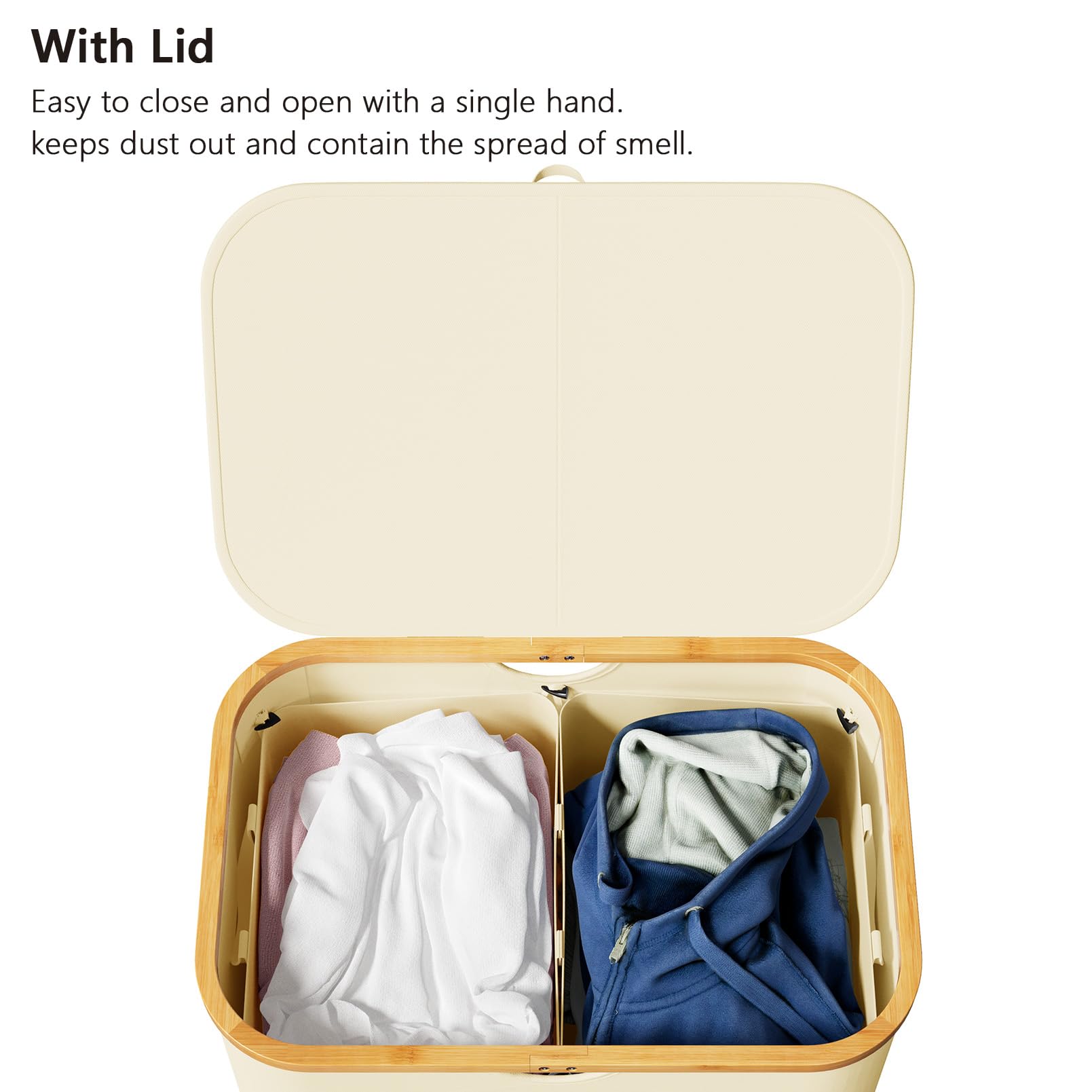 Spaceaid Double Laundry Hamper 2 Section With Lid And Removable Laundry Bags, 160L Clothes Basket With Bamboo Handles, Large Col