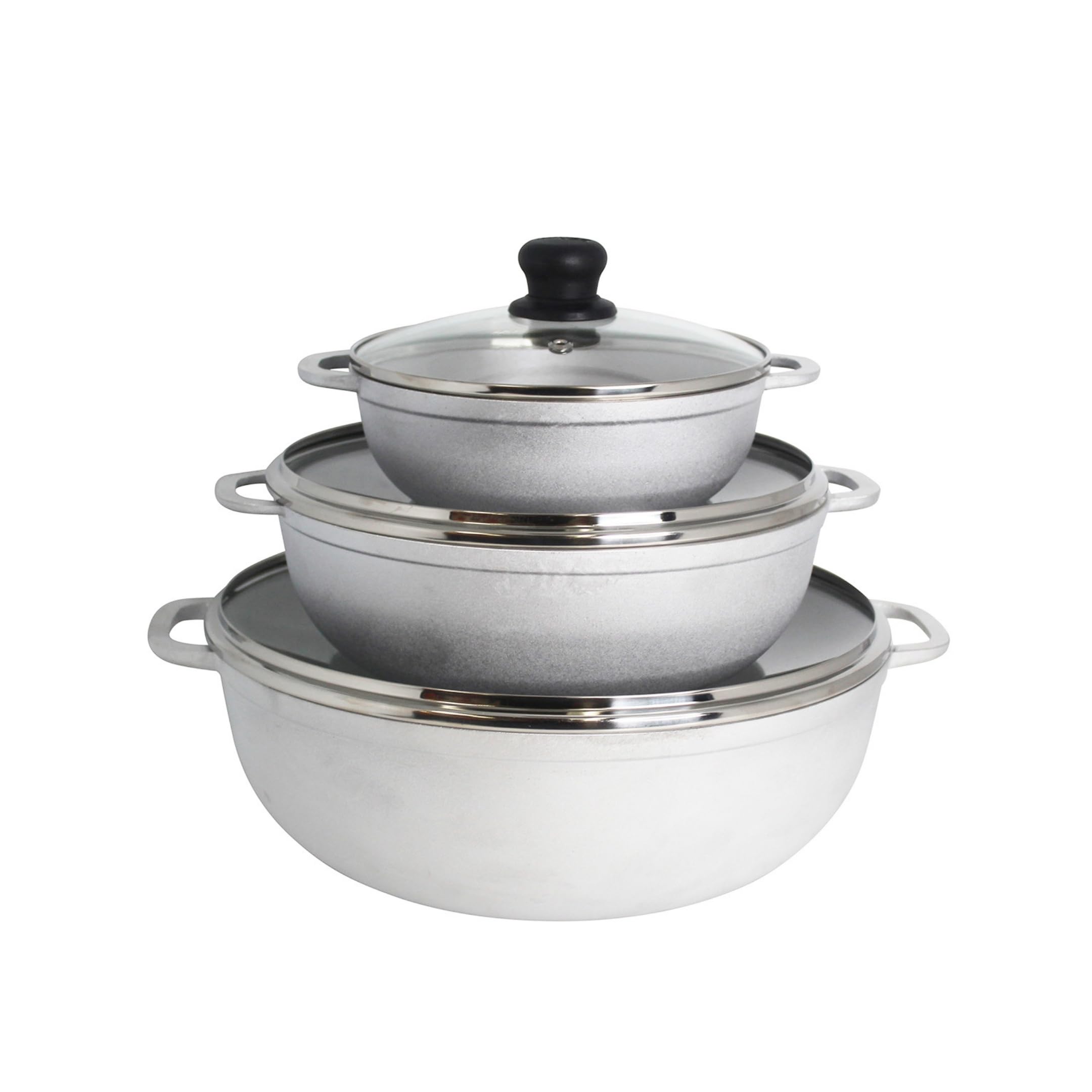 IMUSA 1.5/3.5/7.0qt Cast aluminum Caldero 3pc Set with Glass Lid  18/24/30cm