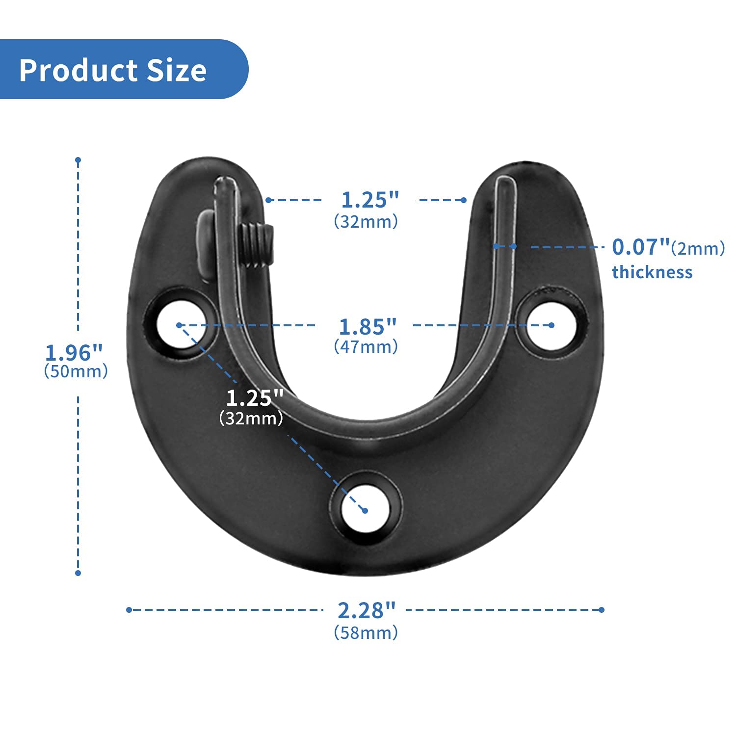 Rise Age Stainless Steel Closet Rod Bracket, 1-1/4 Inch Diameter Closet Rod Holder 2 Pcs, Heavy Duty Curtain Rod Holder, Black C