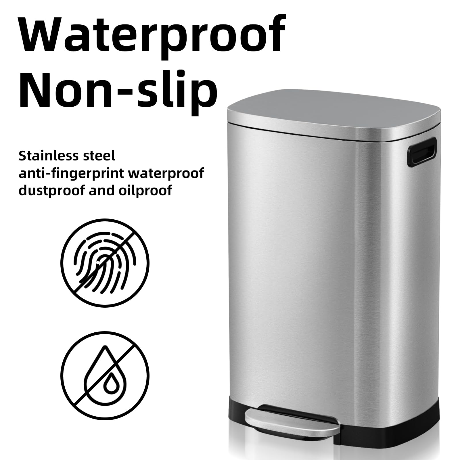 Kdbk 13 Gallon Trash Can With Lid, 50L Fingerprint Proof Stainless Steel Kitchen Trash Can With Removable Inner Bucket And Lid S