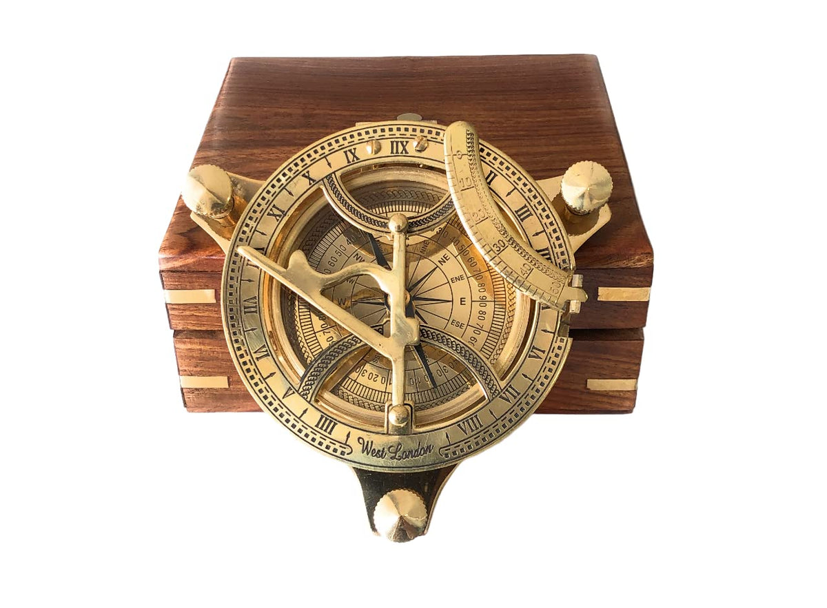 4 Sundial Compass Solid Brass Sun Dial (3 W/Wooden Box) – Homenkitchenshop
