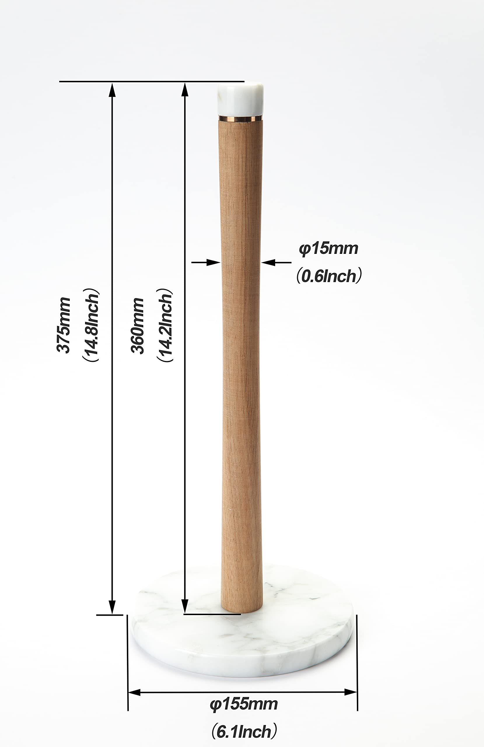 Jalz Jalz Paper Towel Holder Countertop Marble Base And Acacia Wood Stand,13.3'' Kitchen Paper Towel Roll Holder Stand