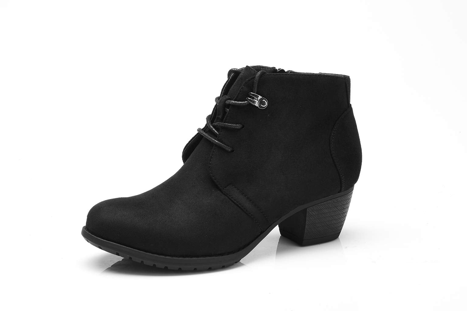 Vjh Confort Womens Ankle Boots,Lace-Up Round Toe Comfortable Low Heel Dress Booties With Side Zipper (Black,9)