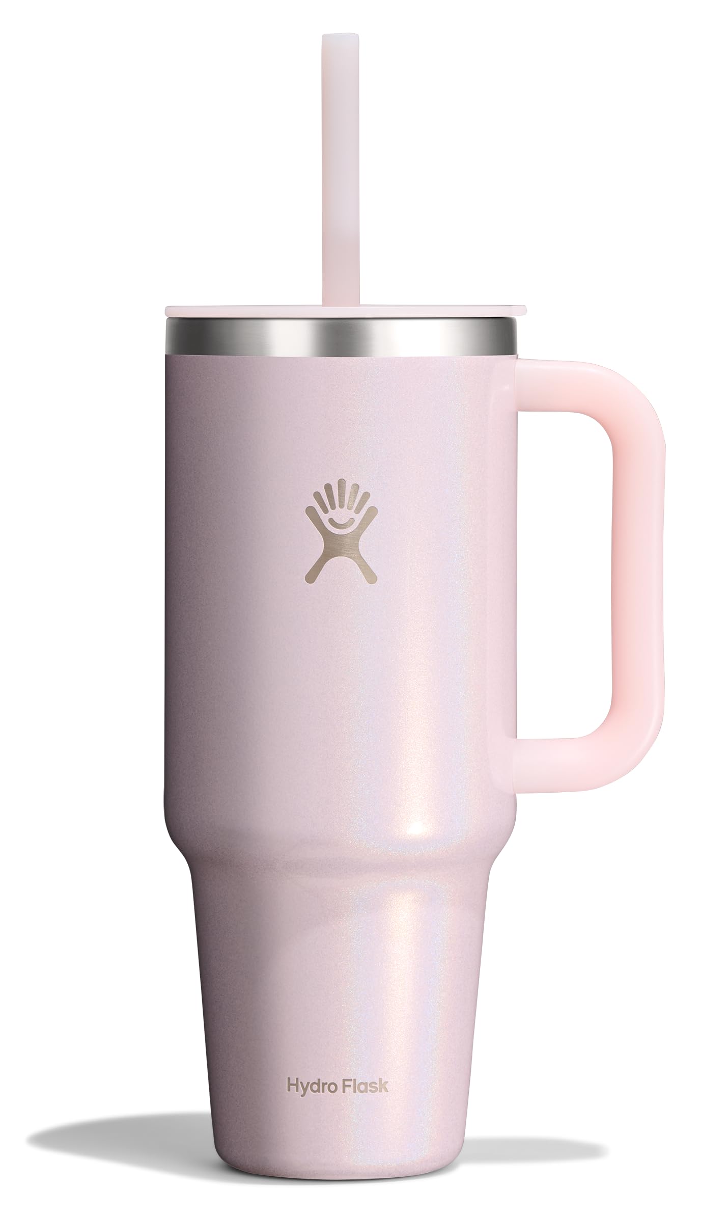 Hydro Flask 40 Oz Travel Tumbler with Handle, Lid and Straw - Insulated Stainless Steel in 40 Oz Glimmer Pink