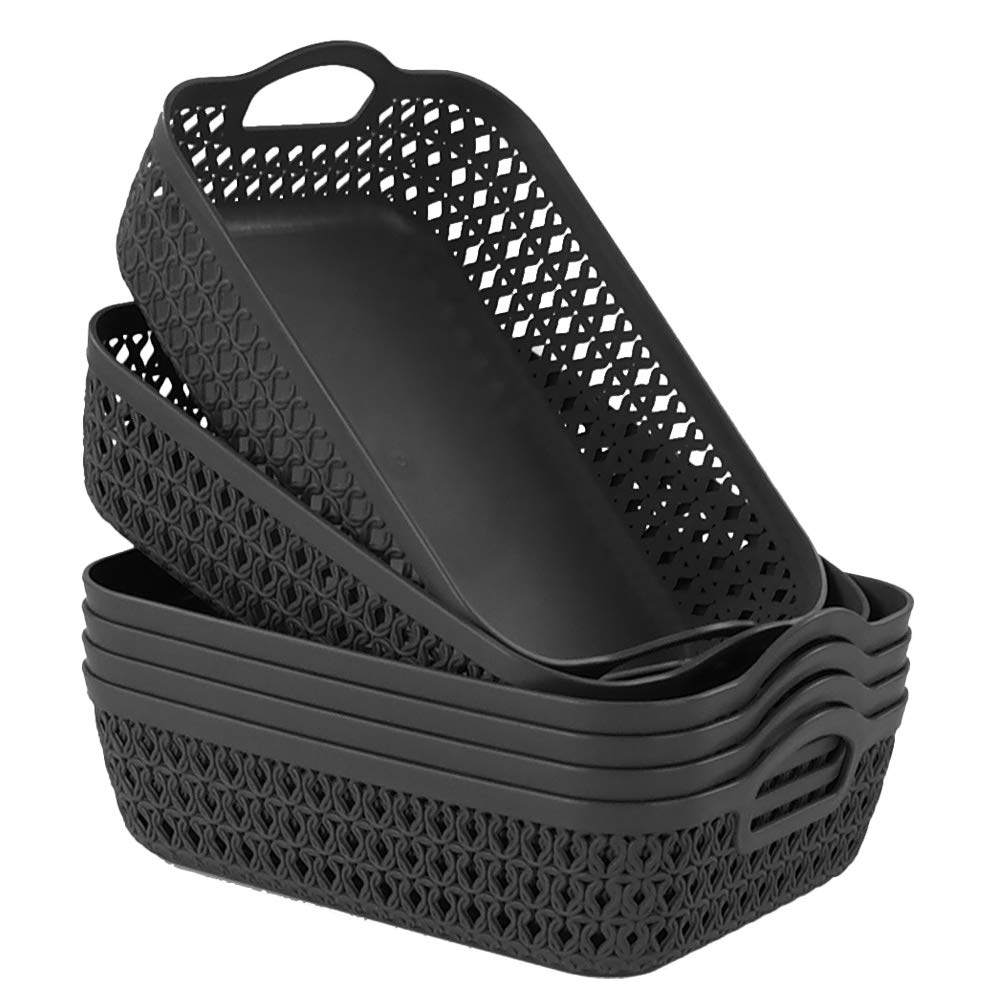 Zerdyne 6-Pack Gray Small Plastic Storage Baskets Tray With Handle
