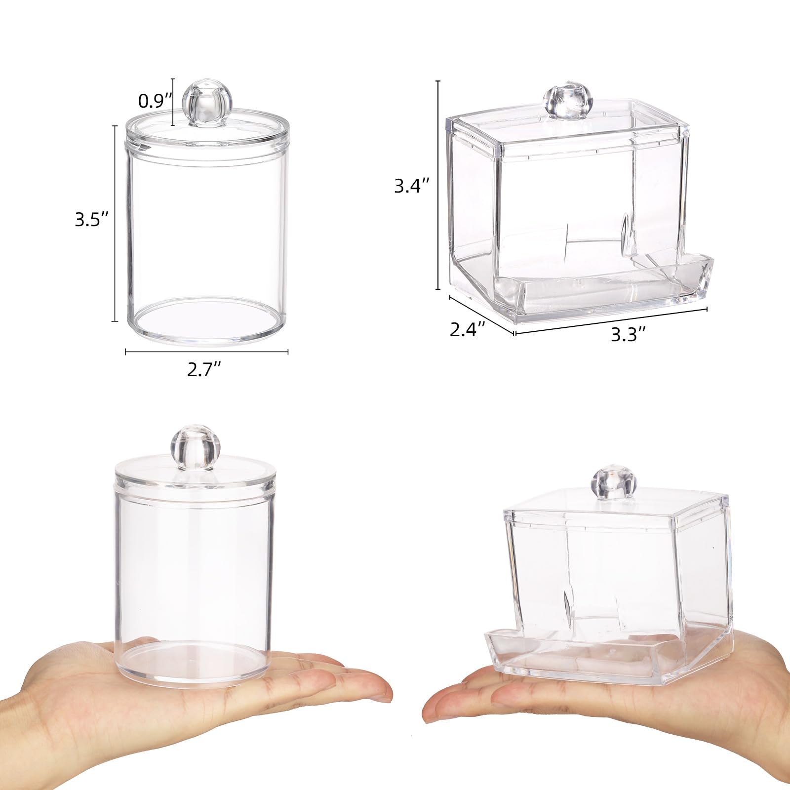 Tbestmax 4 Pack Qtip Holder Bathroom Container, 10/7Oz Plastic Cotton Ball/Swabs Dispenser, Clear Apothecary Jar With Lids For O