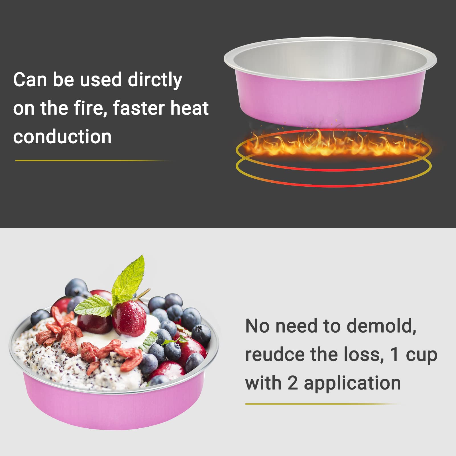 Beasea Mini Pie Pans With Lids, 4 Inch 50 Pack Disposable Mini Pie Tins Tart Pans, 8 Oz Pink Aluminum Pie Pan Tin Tart Pans Roun