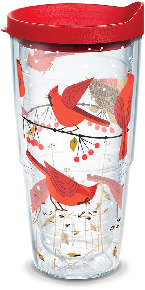 Tervis Made In Usa Double Walled Festive Holiday Season Cardinals Insulated Tumbler Cup Keeps Drinks Cold & Hot, 24Oz, Classic