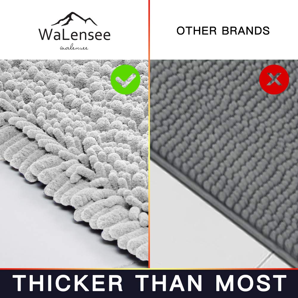 Walensee Bathroom Contour Rug Non Slip Toilet U Shaped Bath Mat (20X24, Light Grey) Water Absorbent Super Soft Shaggy Chenille M