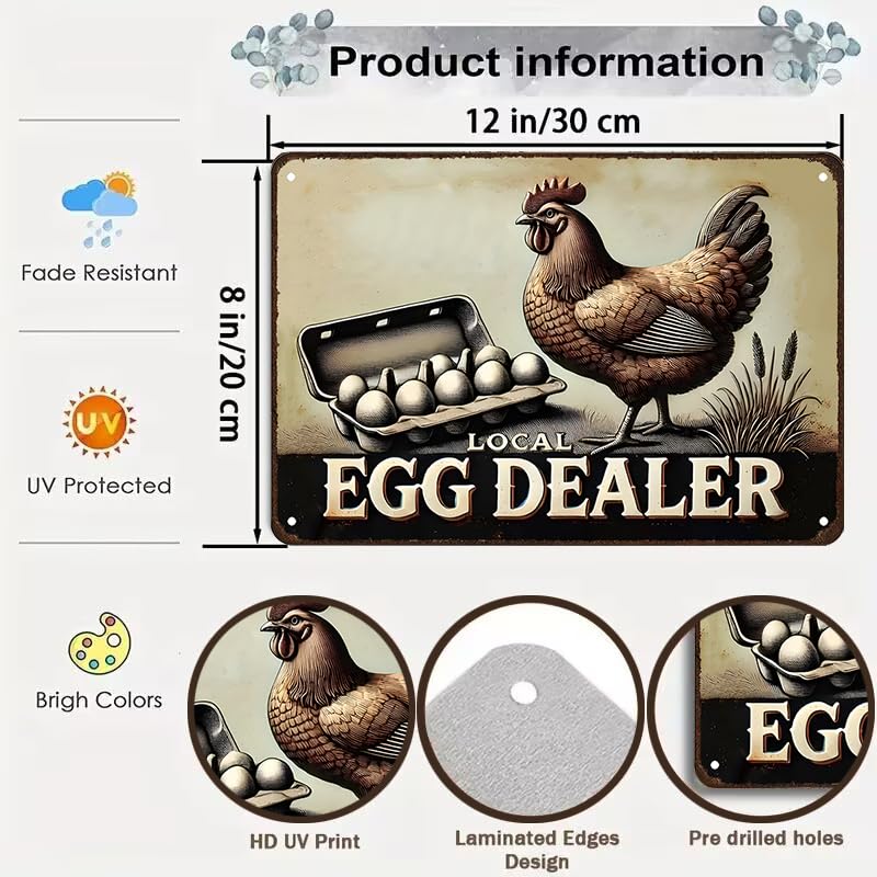 Smilelife Funny Chicken Gifts Relax Local Egg Dealer Tin Sign for Home Farm Chicken Coop Farmhouse Kicthen Garden Decor 8 X 12 I