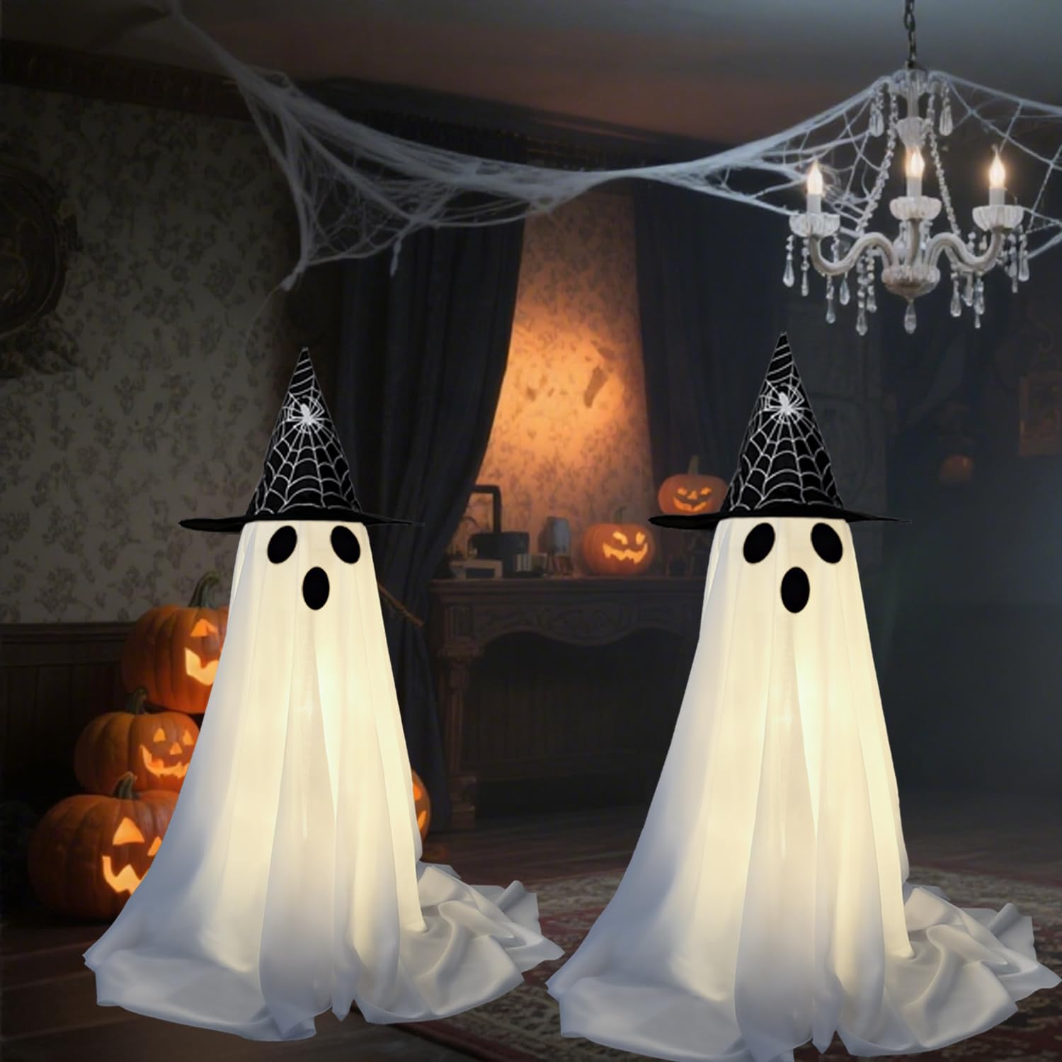 Halloween Outdoor Decor - 2 Pack Halloween Ghost Decorations with 8 Modes LED Light - Scary Standing Ghosts Decor for Indoor Fro