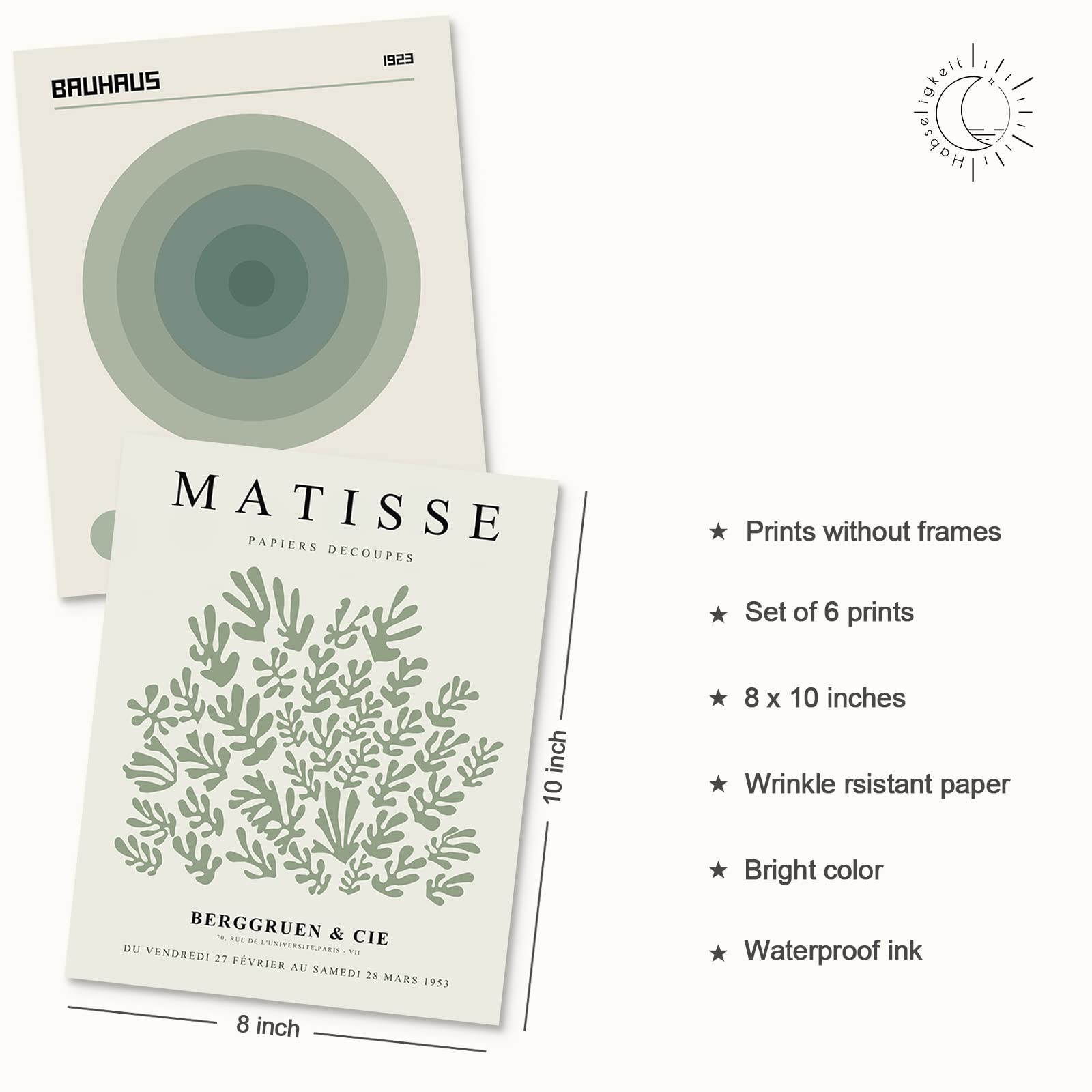 Habseligkeit Sage Green Matisse Wall Art Posters, Boho Vintage Master Wall Decors, Posters For Room Aesthetic Unframed, 8X10In,
