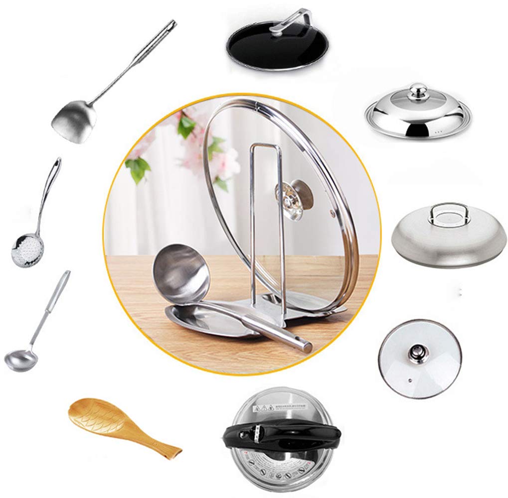 Lawei 3 Pack Lid And Spoon Rest - Pot Lid Holders Stainless Steel Pan Lid Organizer For Pots Pans Spoons