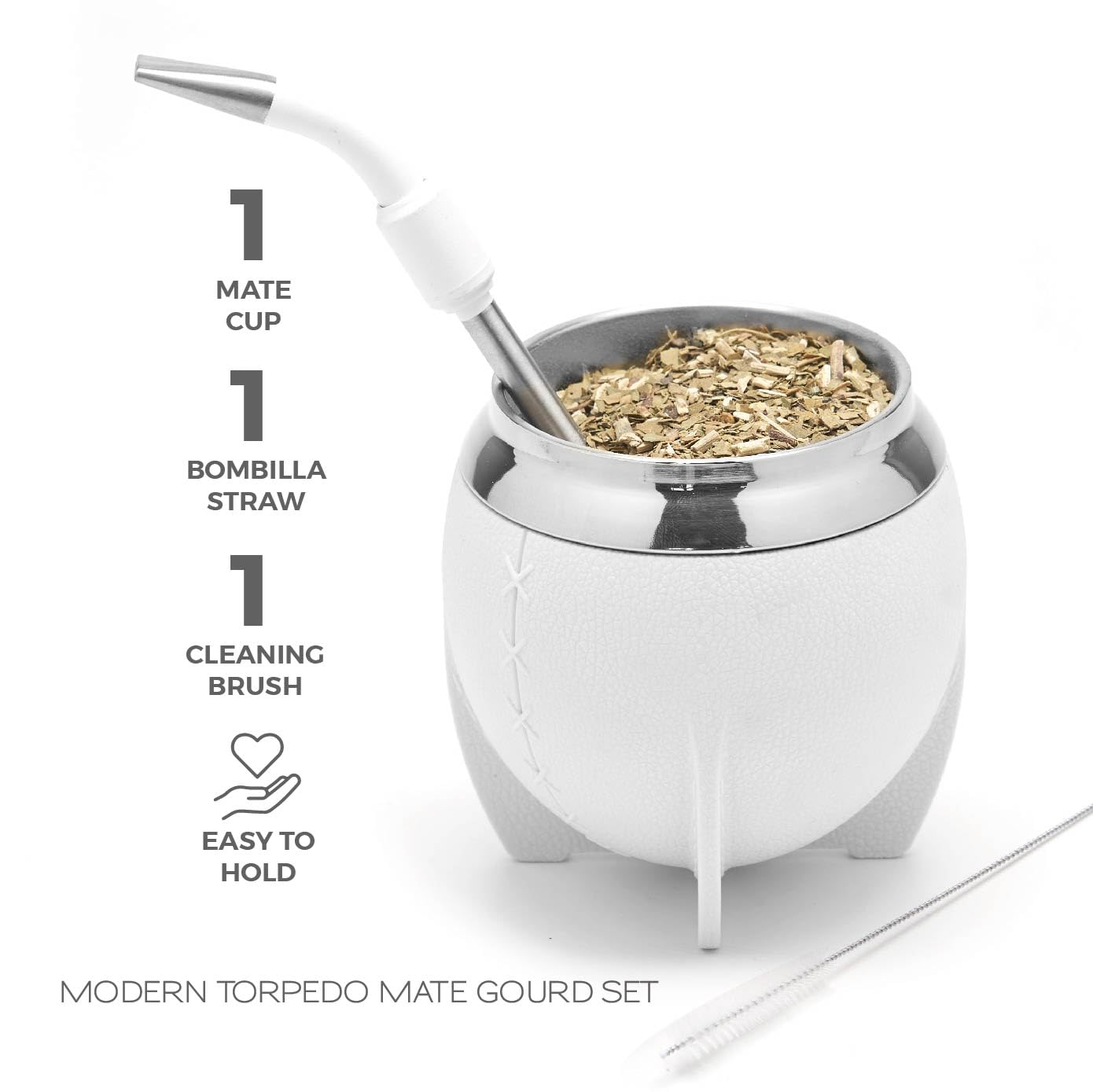 Balibetov Yerba Mate Cup And Bombilla Set, Includes Stainless Steel Yerba Mate Gourd, Premium Bombilla Mate And Cleaning Brush (