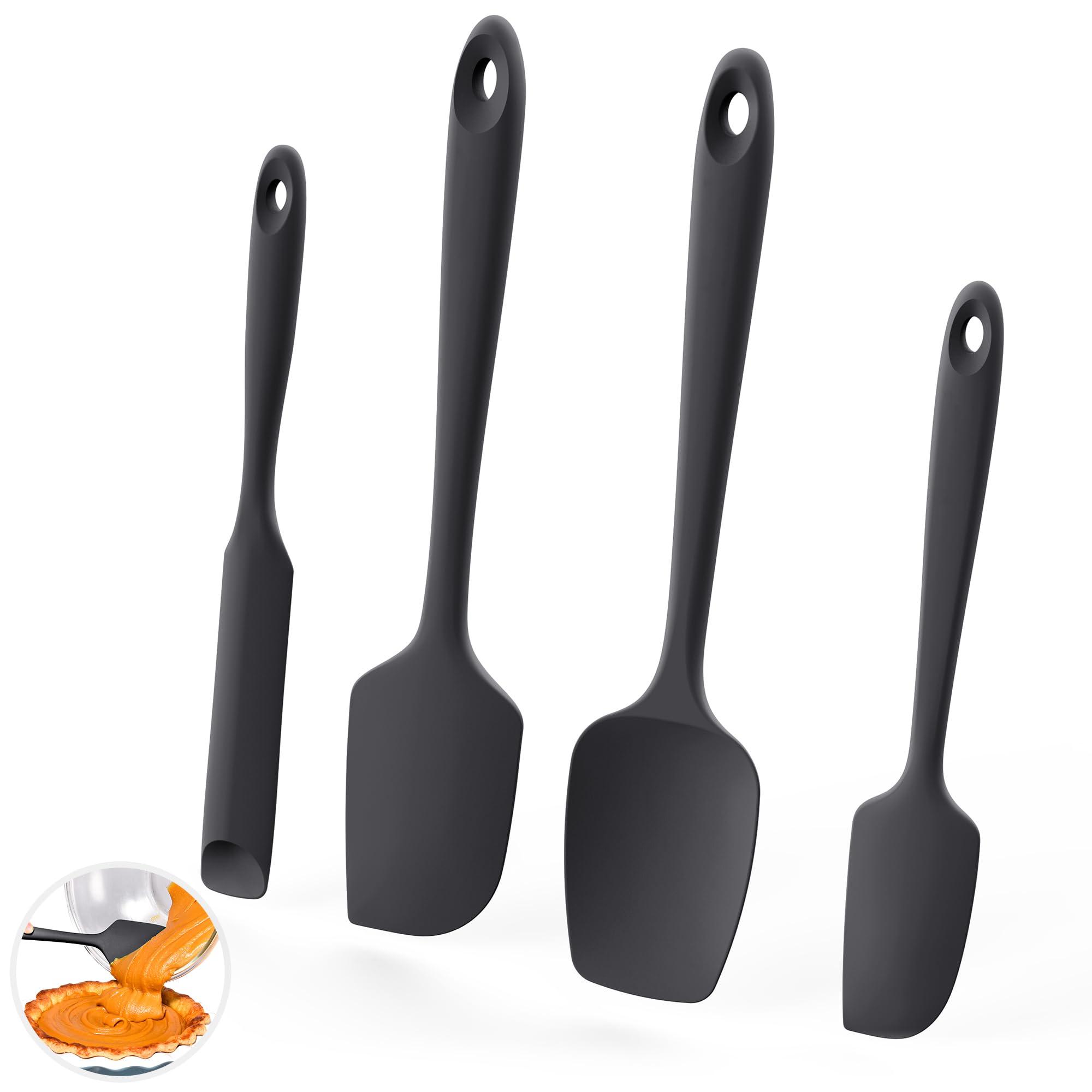 UTaste 600F Heat Resistant Silicone Spatulas for Cooking, 4Pcs/Black