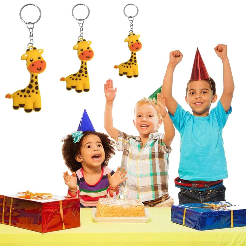 Imagitek 24 Pack Giraffe Keychains Safari Animal Keychains For Giraffe Themed Party Favors, Jungle Safari Party Favors, Birthday