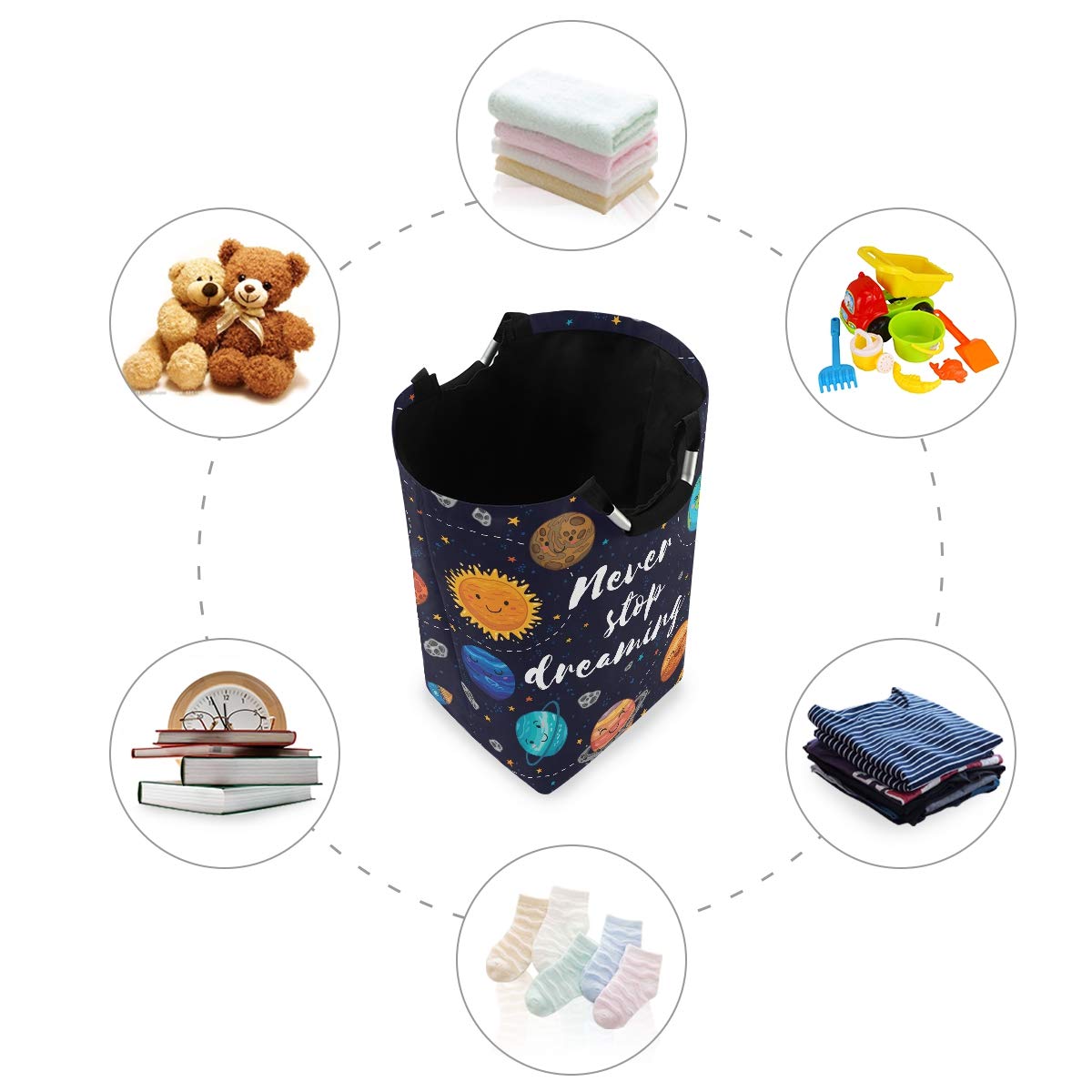 Blueangle Cartoon Solar System Pattern Laundry Basket Clothes Hamper Collapsible Durable Dirty Clothes Large Storage Laundry Org