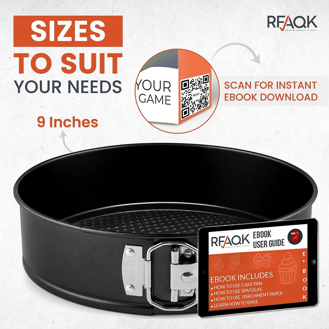Rfaqk Non-Stick 9 Inch Springform Pan - Spring Form Pan For Cheesecake With Removable Bottom, Bonus Icing Spatula With 30 Pcs Pa