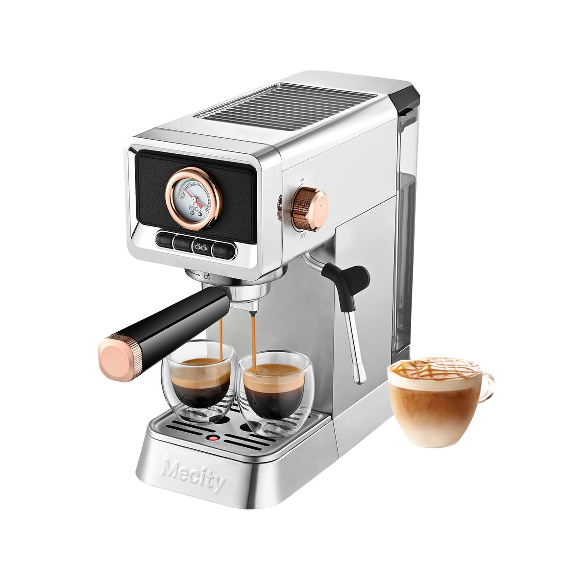 Mecity 20 Bar Espresso Machine With Milk Frother, Brushed Stainless Steel Shell, 37 Fl.Oz Water Reservoir, Coffee Maker For Espr