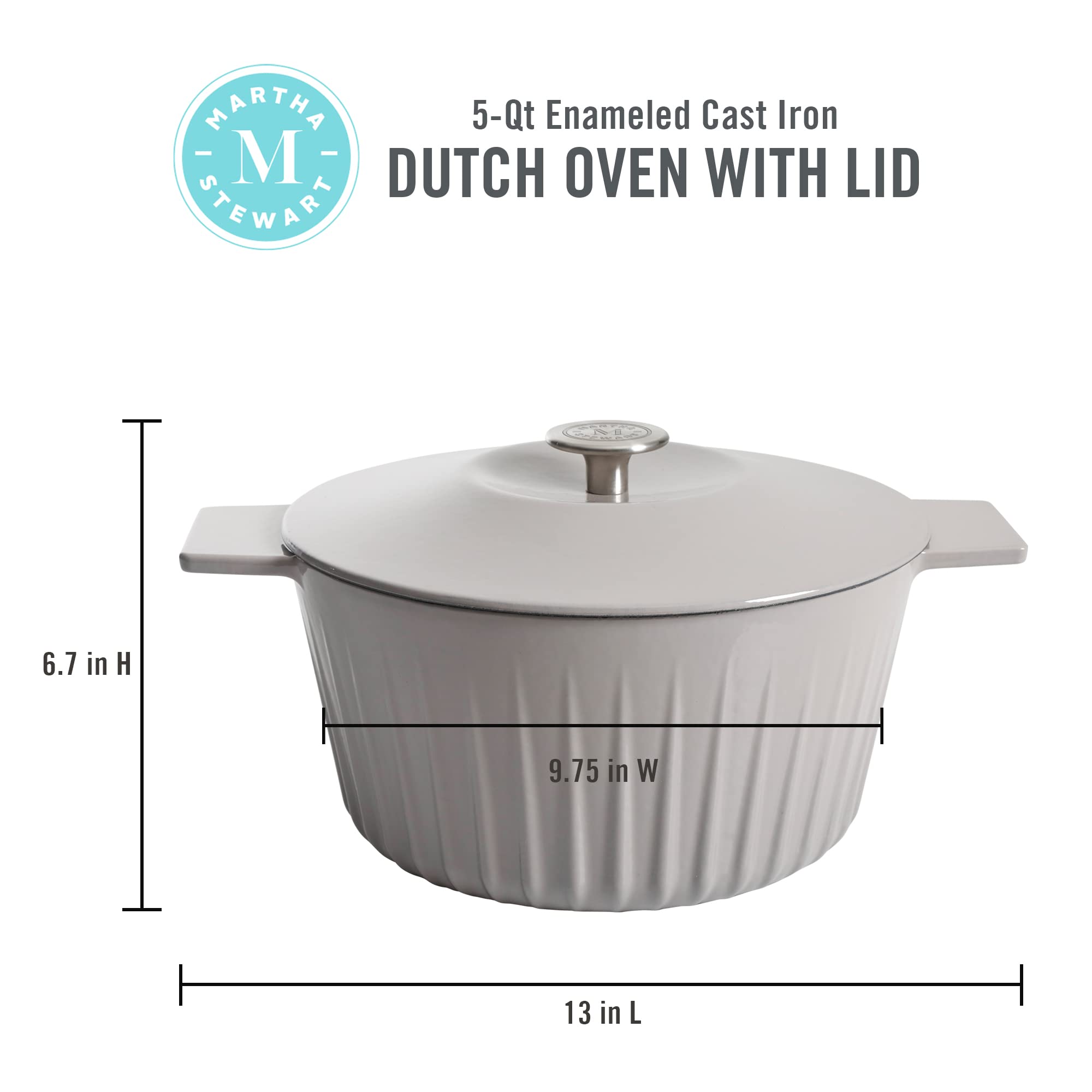 Martha Stewart Eastholm 5 Qt Enamel Cast Iron Dutch Oven, Grey