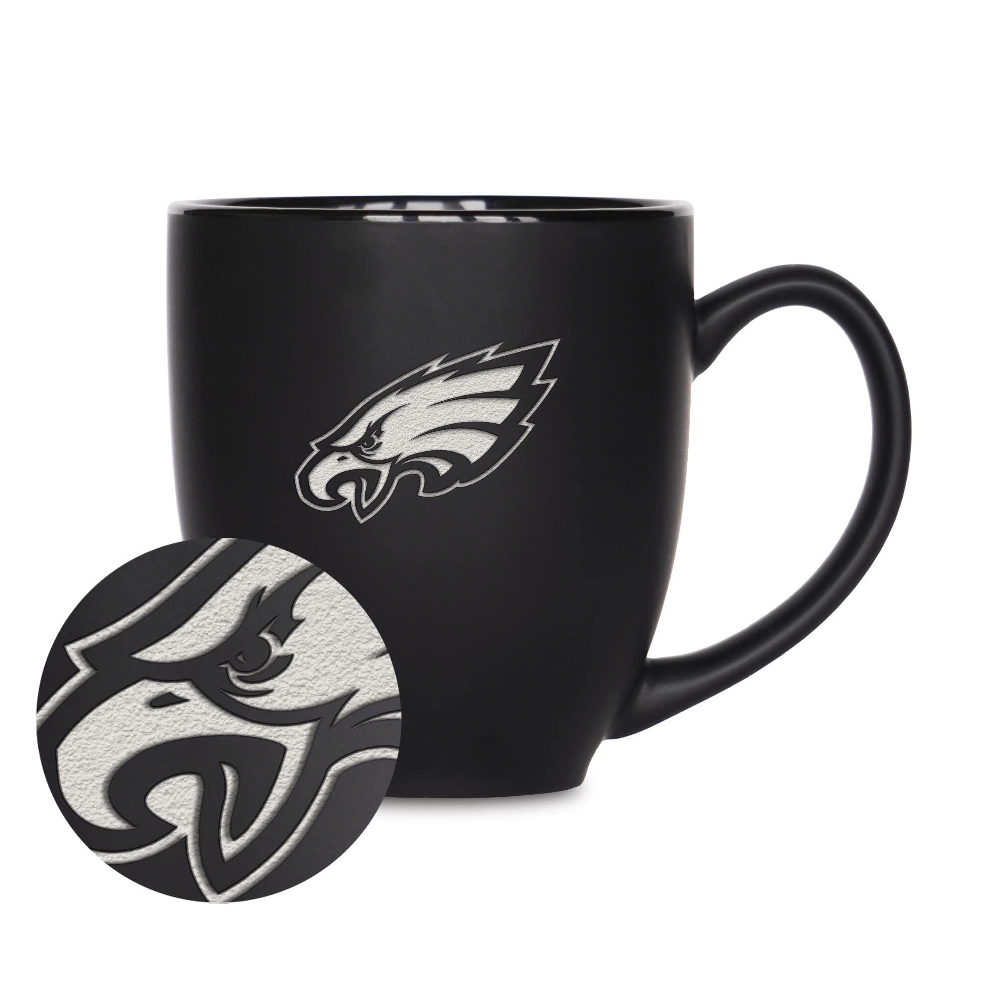 Rico Industries NFL Football Philadelphia Eagles Main 15oz Laser Engraved Matte Black Ceramic Bistro Mug - For Hot or Cold Drink