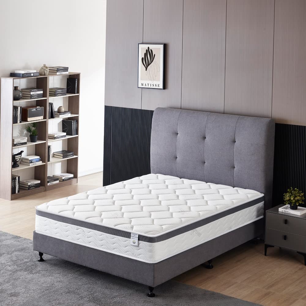 Queen Size Mattress - 10 Inch Cool Memory Foam & Spring Hybrid Mattress With Breathable Cover -Comfort Plush Euro Pillow Top - R