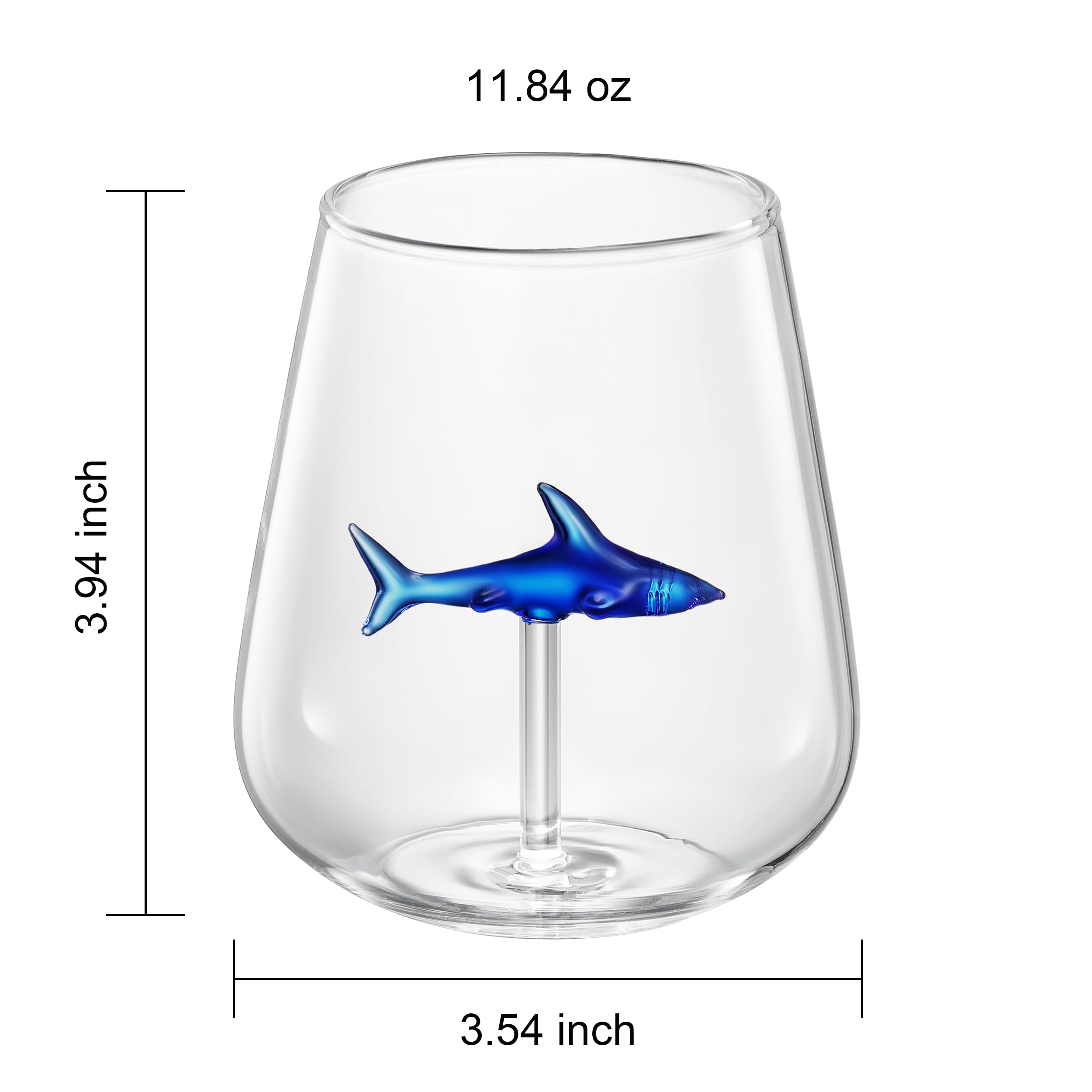 Handcrafted Stemless Shark Wine Glass - Personalized Set of 2