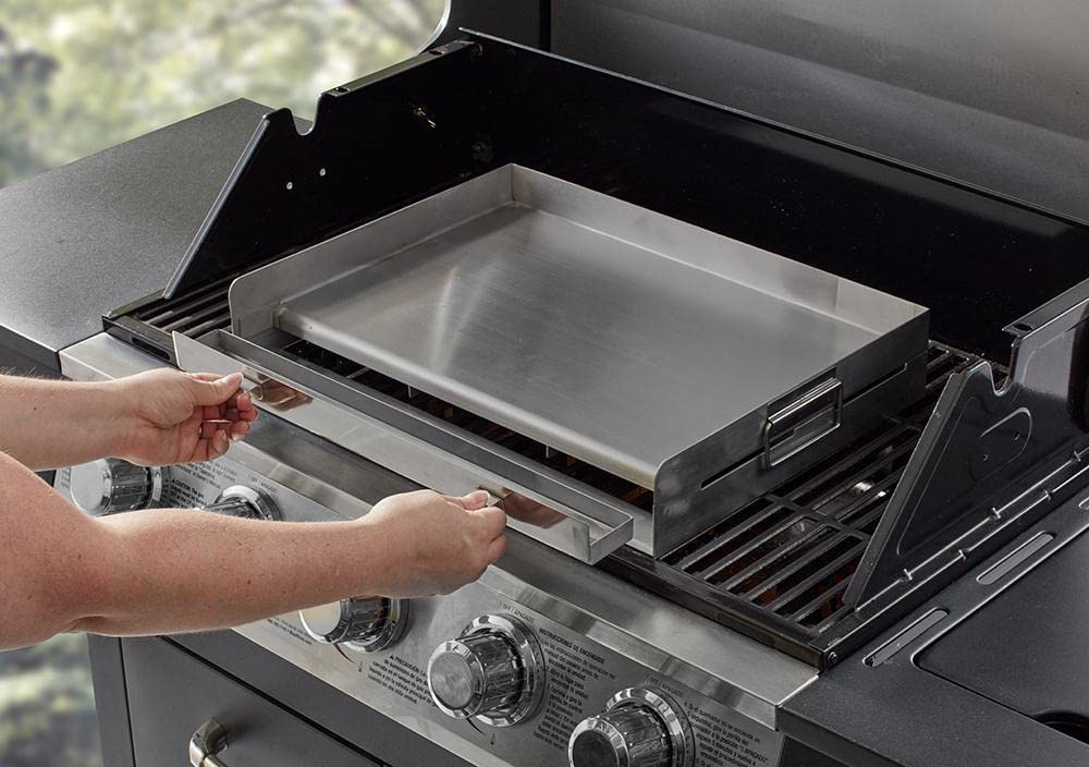 Mr. Bbq Portable Stainless Steel Bbq Griddle - Attach To Your Grill Or Bbq - Built In Grease Trough - Ideal For Tailgating, Back
