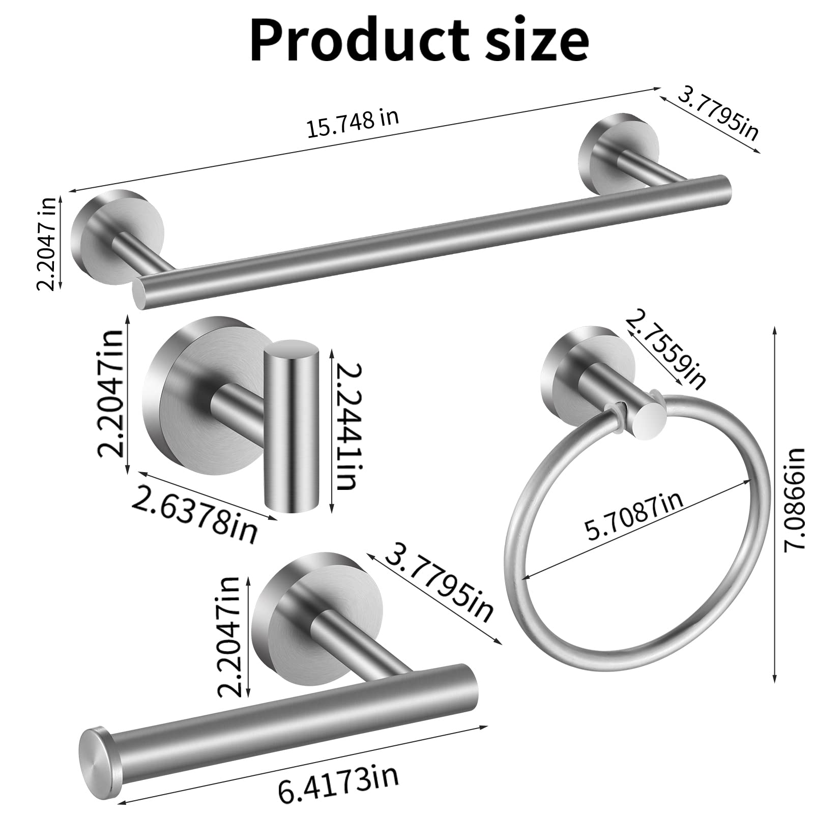 Hinmood Bathroom Hardware Set 10 Pieces, Stainless Steel Towel Bar Set Includes 2 Packs 16 Inch Towel Bar, 4 Packs Towel Hook, 2
