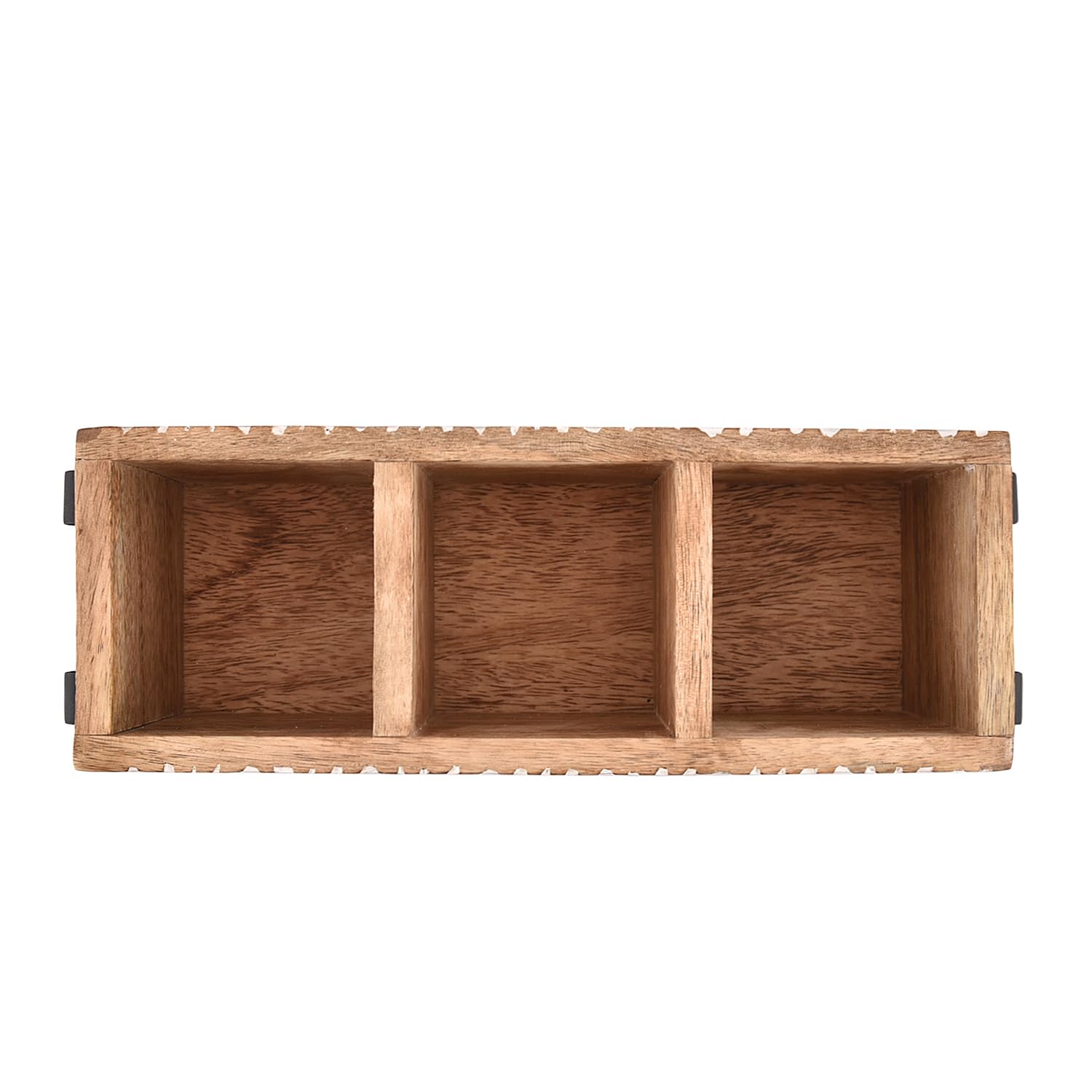 Nirman Mango Wood 3 Compartment Multi Purpose Utensil Cutlery Racks For Cutlery, Napkins, Cups Caddy Organizer (11'' X 4'' X 4.5