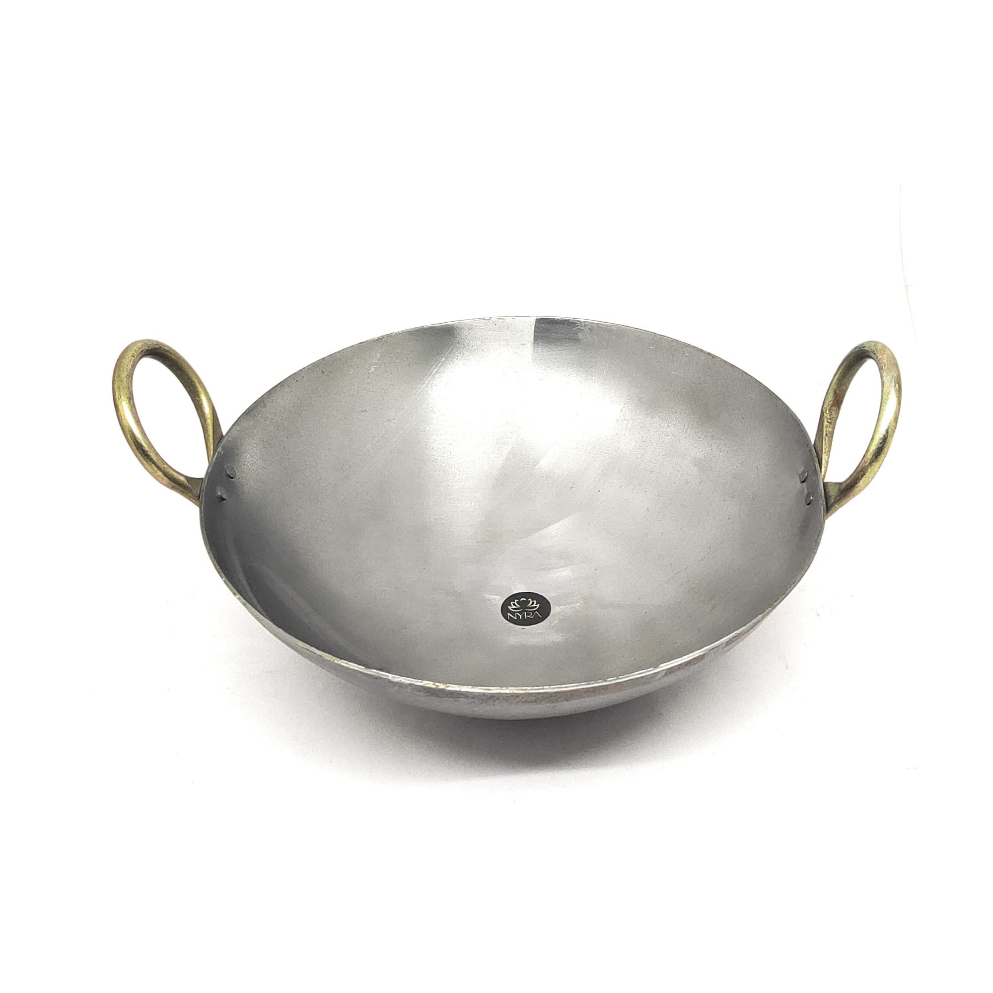 Nyra Pure Original Loha Kadhai | Heavy Bottom Iron Kadhai For Cooking | Lokhandi Kitchenware With Golden Handle | Pre-Seasoned S