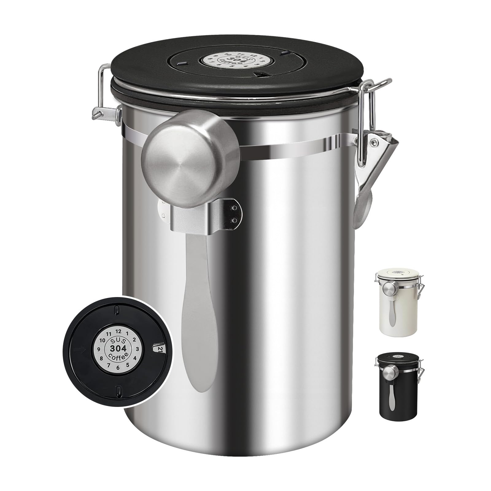 1.8L Airtight Vacuum Coffee Canister, Stainless Steel Storage Container for Coffee Beans and Grounds with Scoop.Suitable for cof