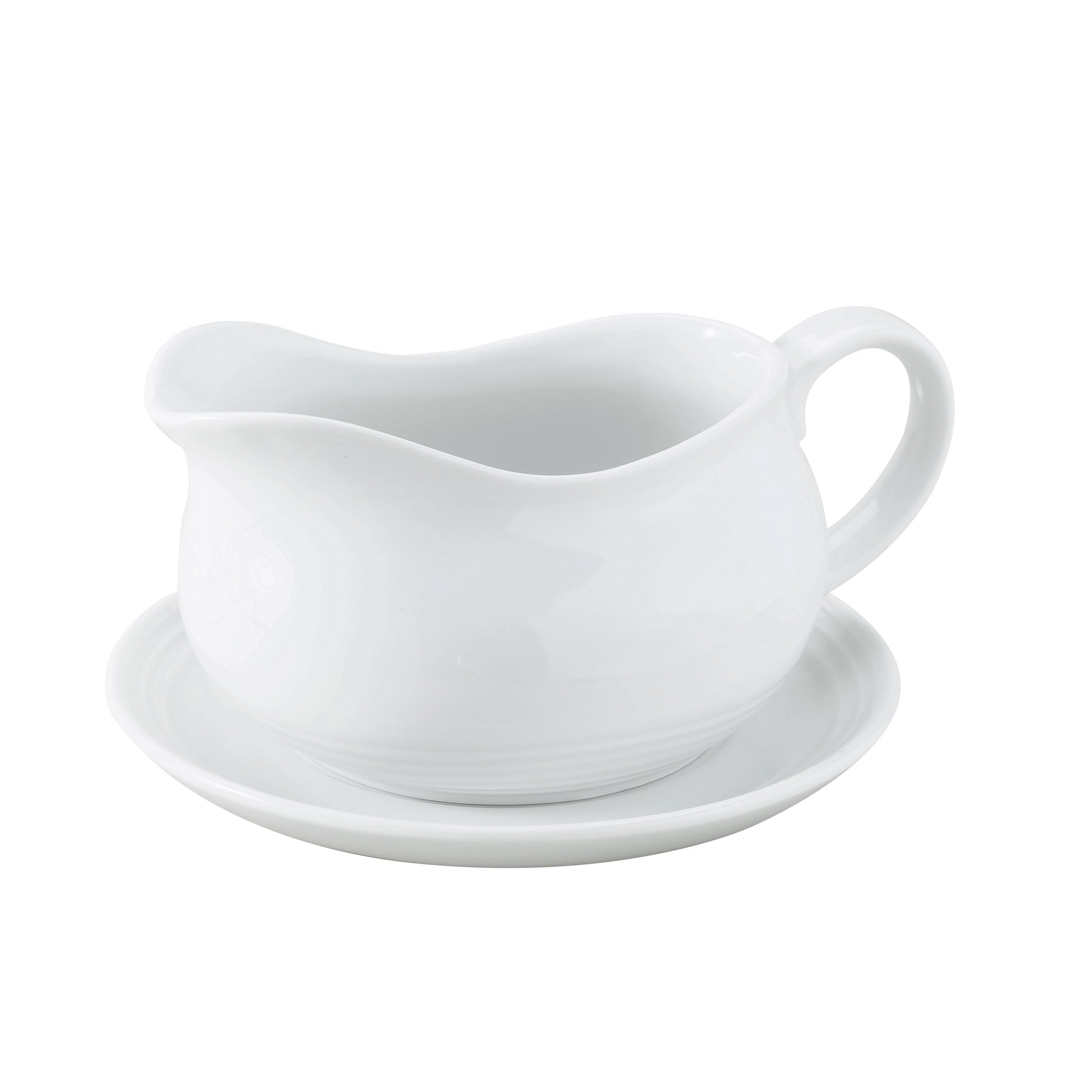 HIC Kitchen Hotel Gravy Boat With Saucer, Fine Porcelain, 24-Ounce Capacity For Gravy, Sauce, Au Jus, Dressing, Holiday Meals, A