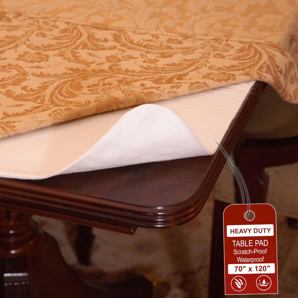 LAMINET - Deluxe Cushioned Heavy-Duty Table Pad Protector for Dining Room Table - 70 x 120 Oblong Waterproof Vinyl Table Padding
