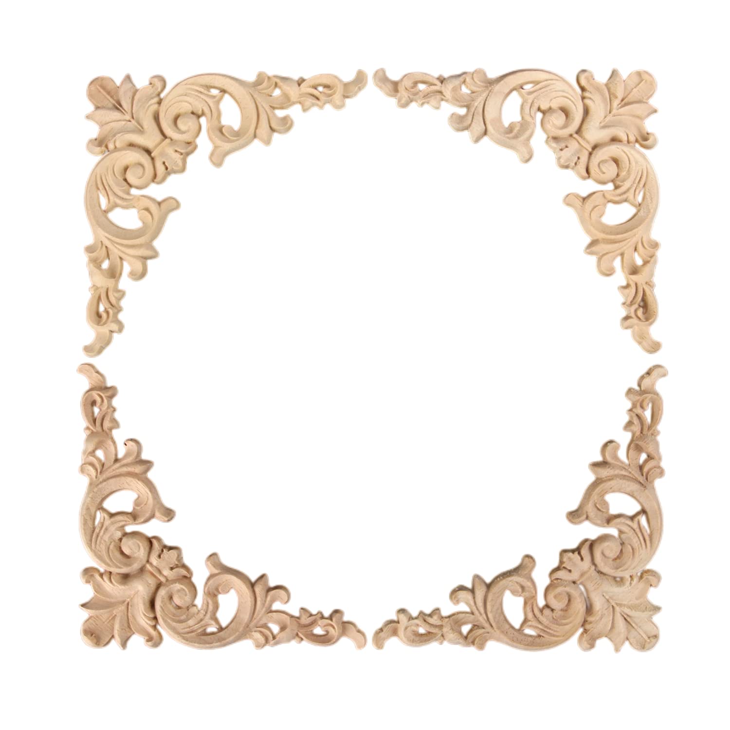 Muxsam 4-Pack Wood Applique Onlay, Unpainted Wooden Carved Corner Decals, Retro Carvings Embellishments For Door Cabinet Bed Wal