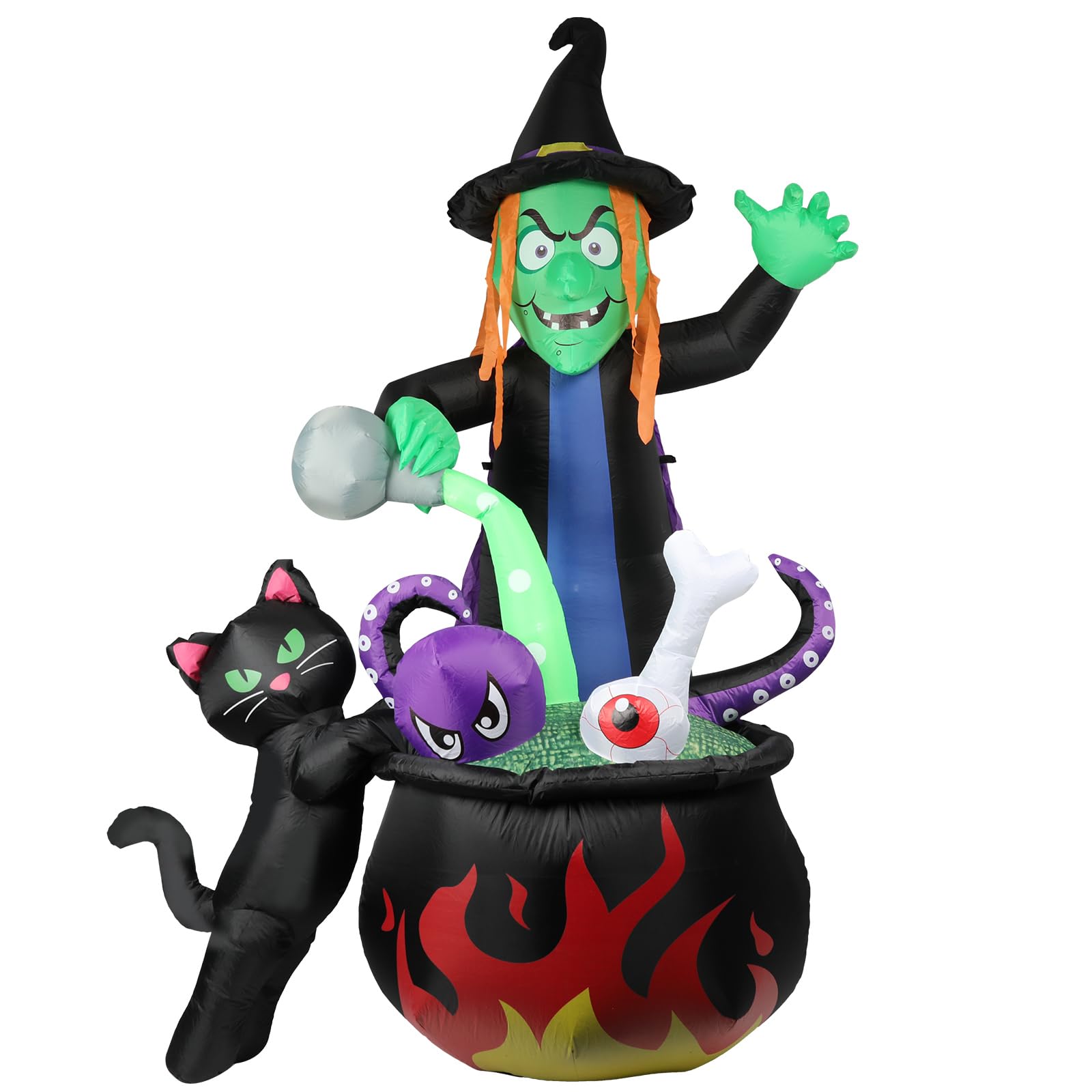 Halloween Inflatable Witch with Cauldron Pot 6FT Halloween Blow Up Inflatables Outdoor Decorations with Build-in LEDs for Home Y