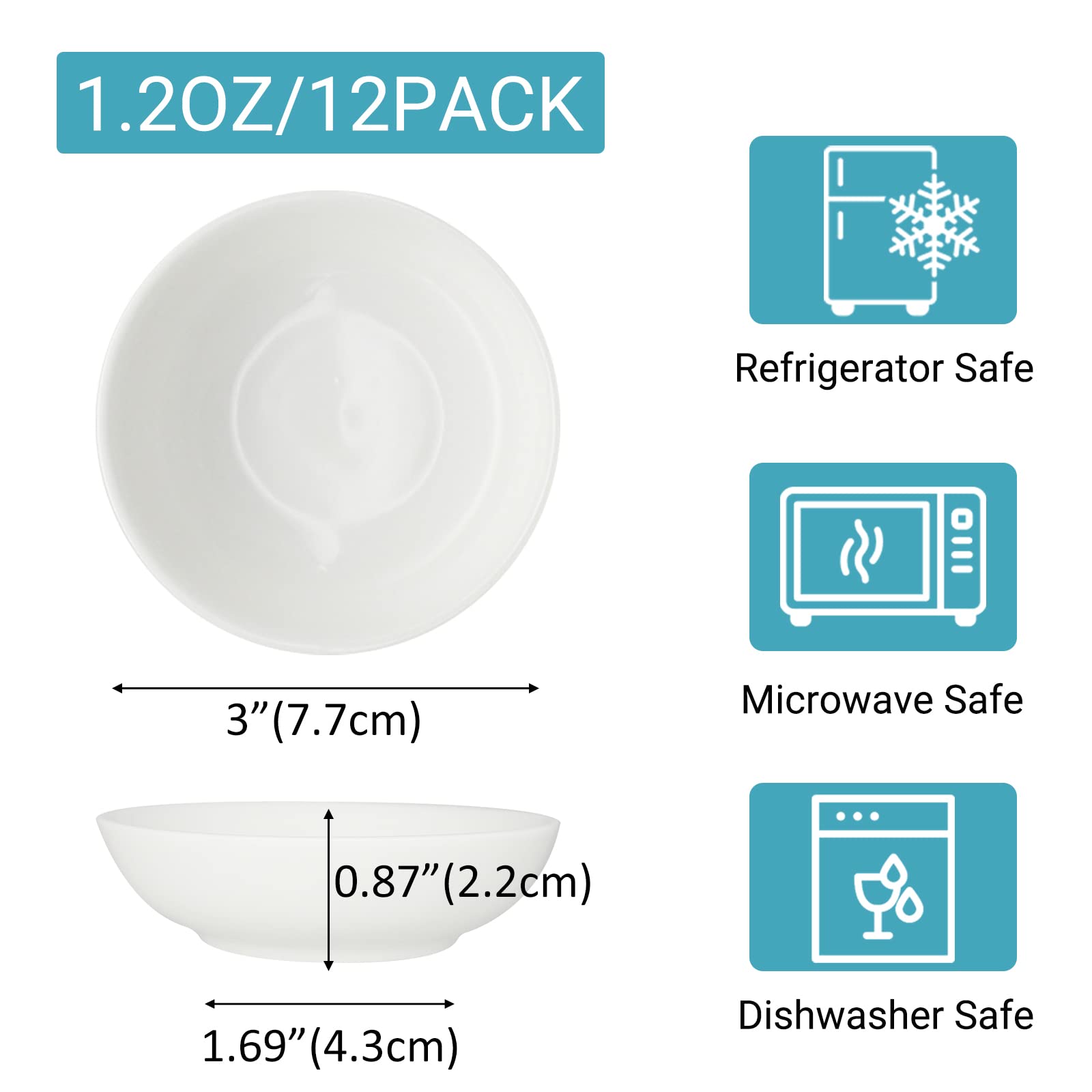 Belinlen 12 Pack Small Dipping Bowls Sets 1.2 Oz Dipping Sauce Dishes & Bowls, Ceramic Soy Sauce Dishes Porcelain Small Server D