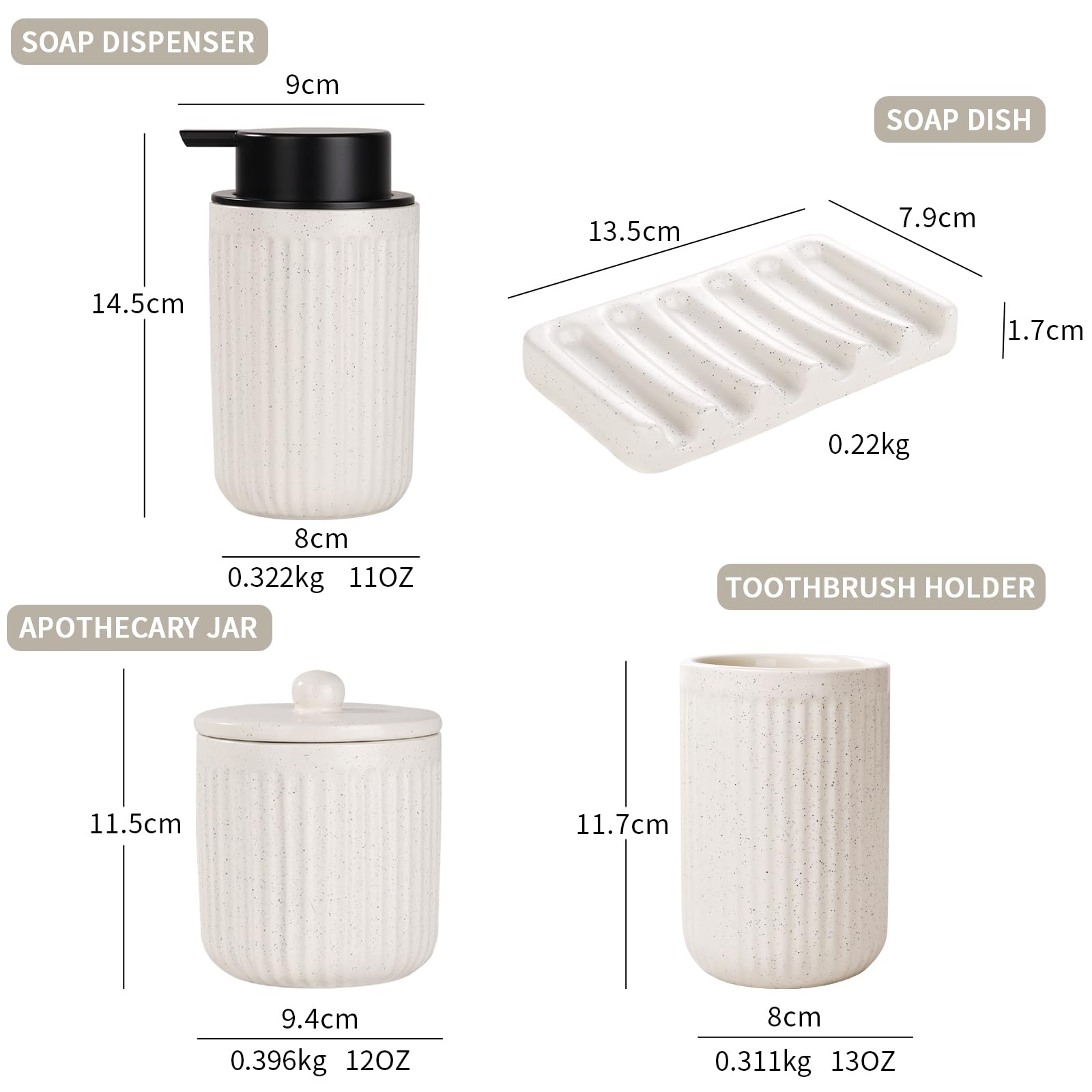 Bosilunlife Beige Bathroom Accessories Set - Ceramic Bathroom Counter Soap Set Bathroom Decor Sets Accessories Bathroom Lotion S