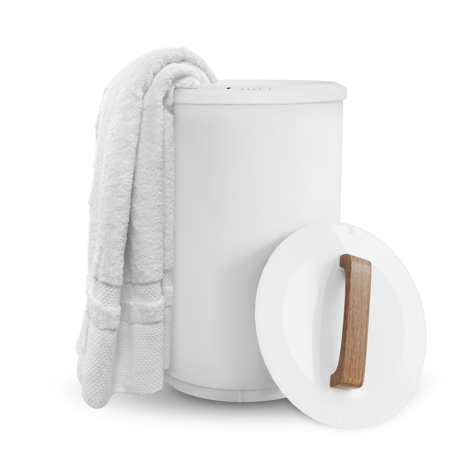 Sameat Heated Towel Warmers For Bathroom - Large Towel Warmer Bucket, Wood Handle, Auto Shut Off, Fits Up To Two 40''X70'' Overs