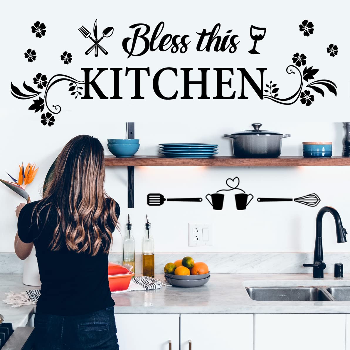 Kitchen Wall Decor Sticker Kitchen Quotes Bless This Kitchen Wall Decals Flower Art Removable Diy Vinyl Wall Stickers For Kitche