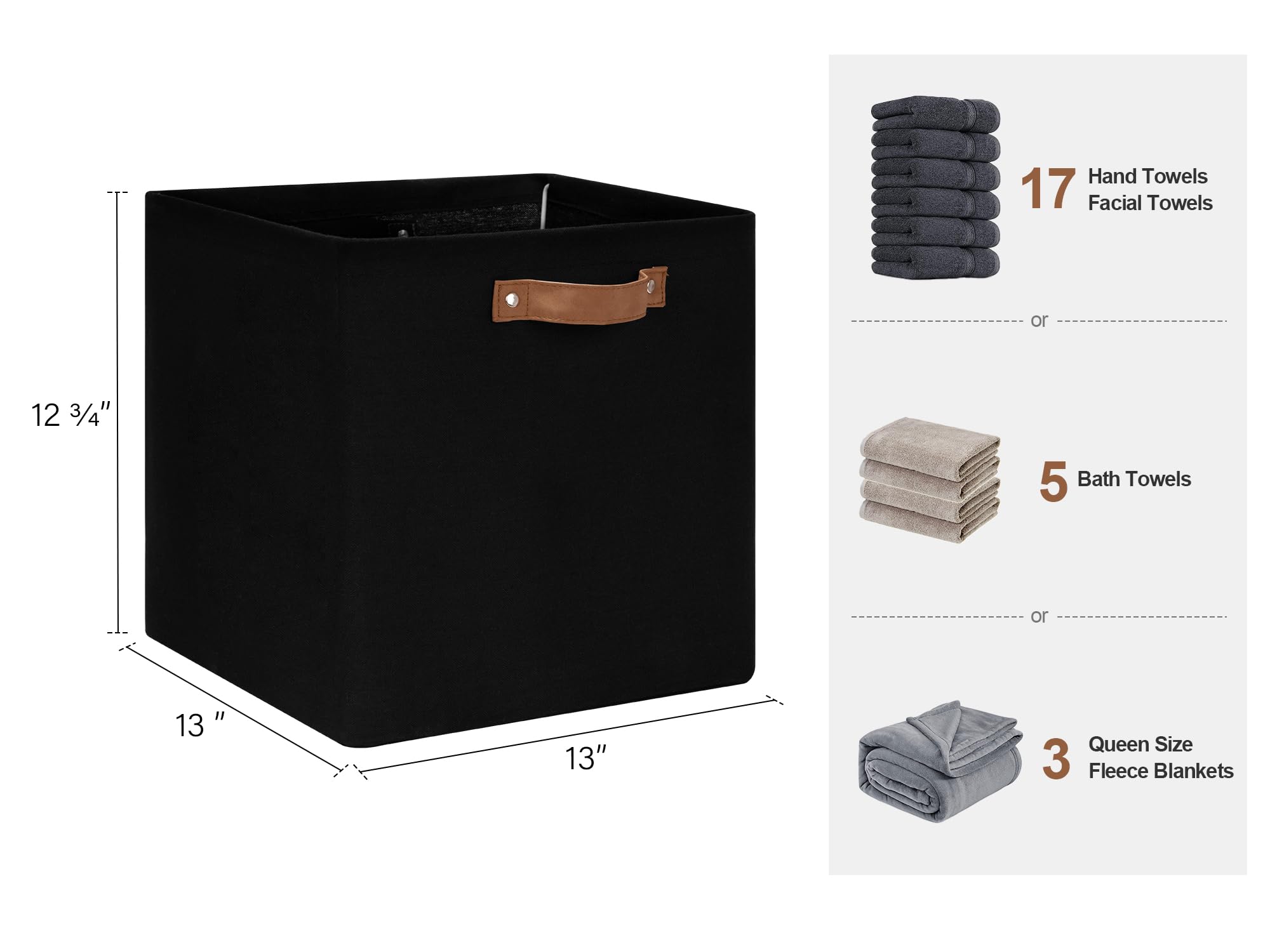 Storageworks 13X13 Storage Cubes, Collapsible Storage Bins Organizer For Closet, Fabric Storage Box With Pu Handles, Black, 6-Pa