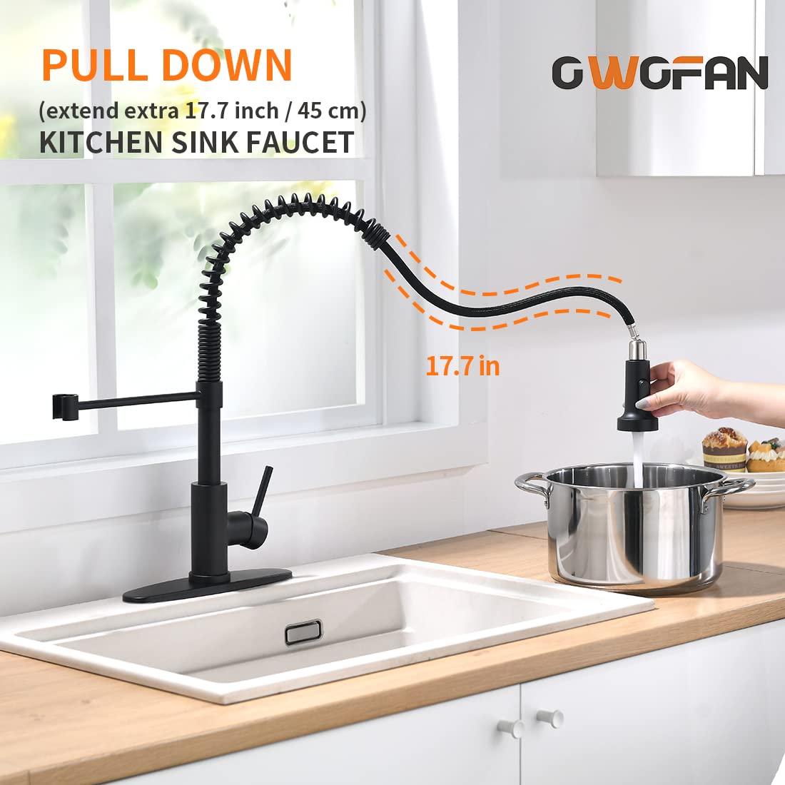 Owofan Black Kitchen Faucet With Pull Down Sprayer Stainless Steel Single Handle Pull Out Spring Sink Faucets 1 Hole Or 3 Hole D