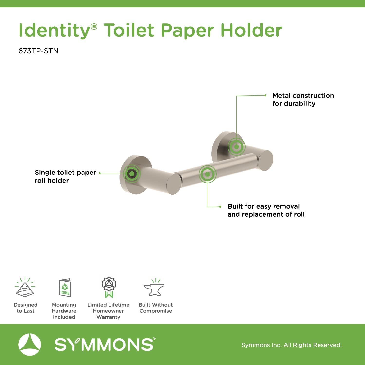 Symmons 673Tp-Stn Identity Wall-Mounted Toilet Paper Holder In Satin Nickel
