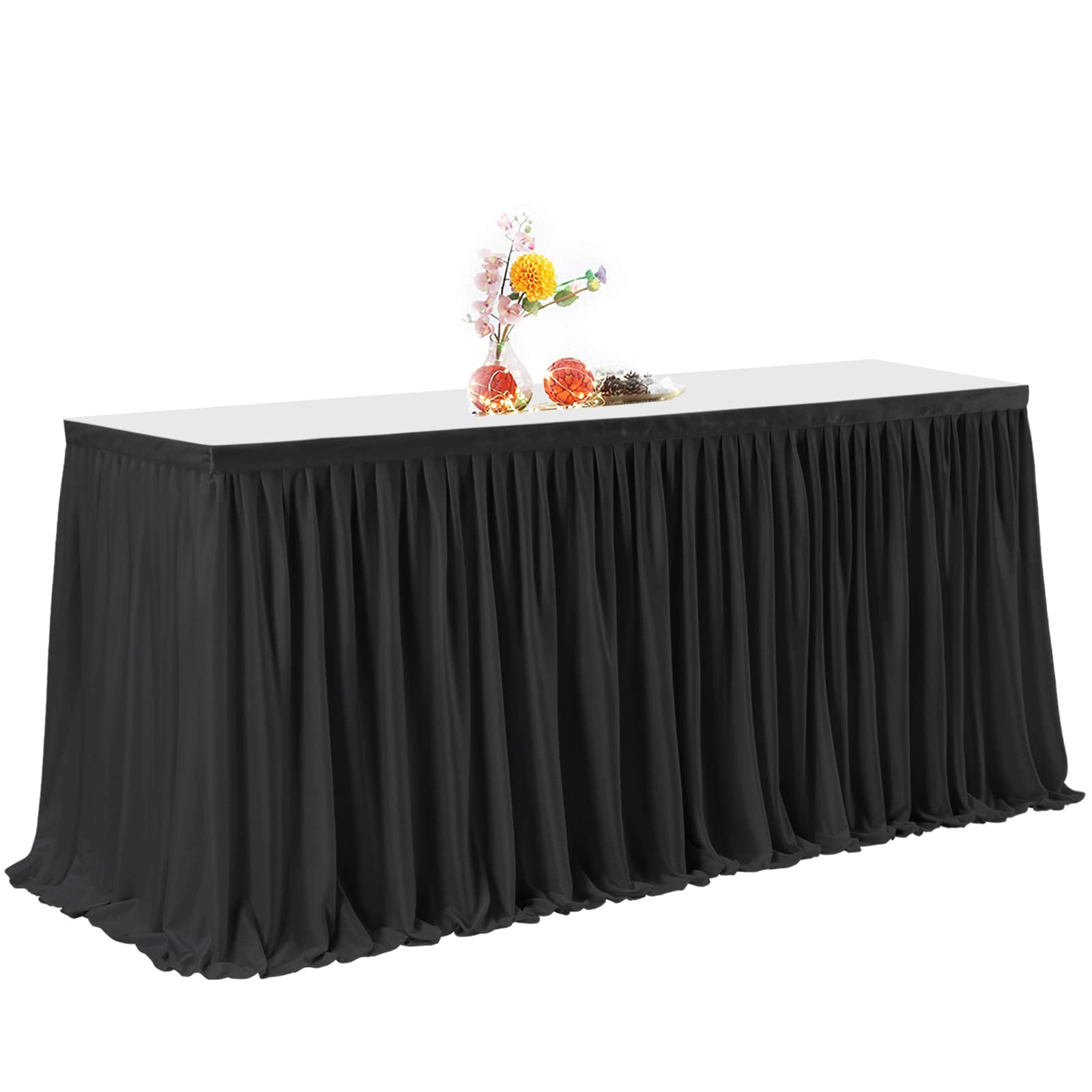 Partisky Black Polyester Table Skirt for Rectangle Tables 12ft  Wrinkle Resistant Pleated Ruffle Table Cloth for Banquet Wedding Trade Baby Shower Display Gift Dining Table