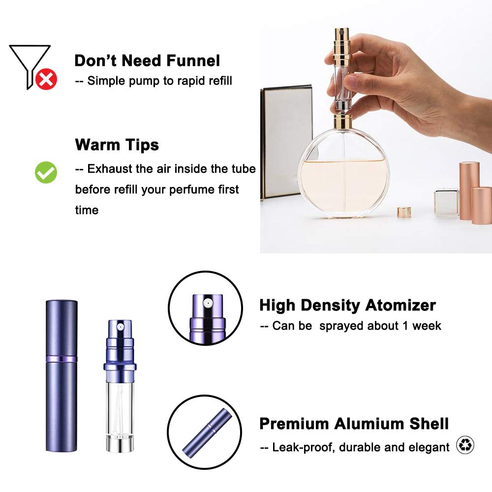 Refillable Perfume Bottle Atomizer for Travel  Yeejok Portable Easy Refillable Perfume Spray Pump Bottle for Men and Women with 5ml Pocket Size Perfume Container-Blue